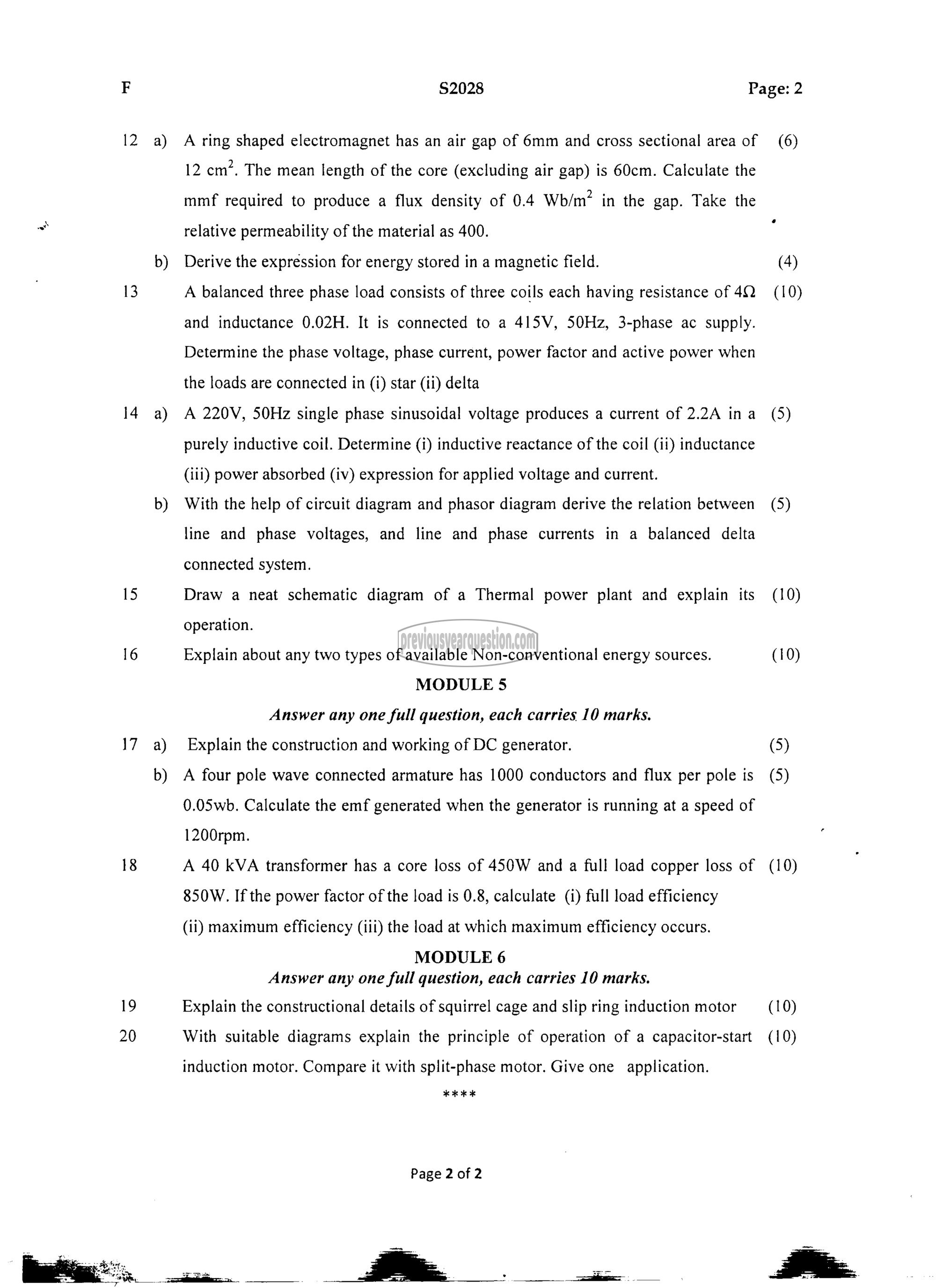 Question Paper - BASICS OF ELECTRICAL ENGINEERING-2