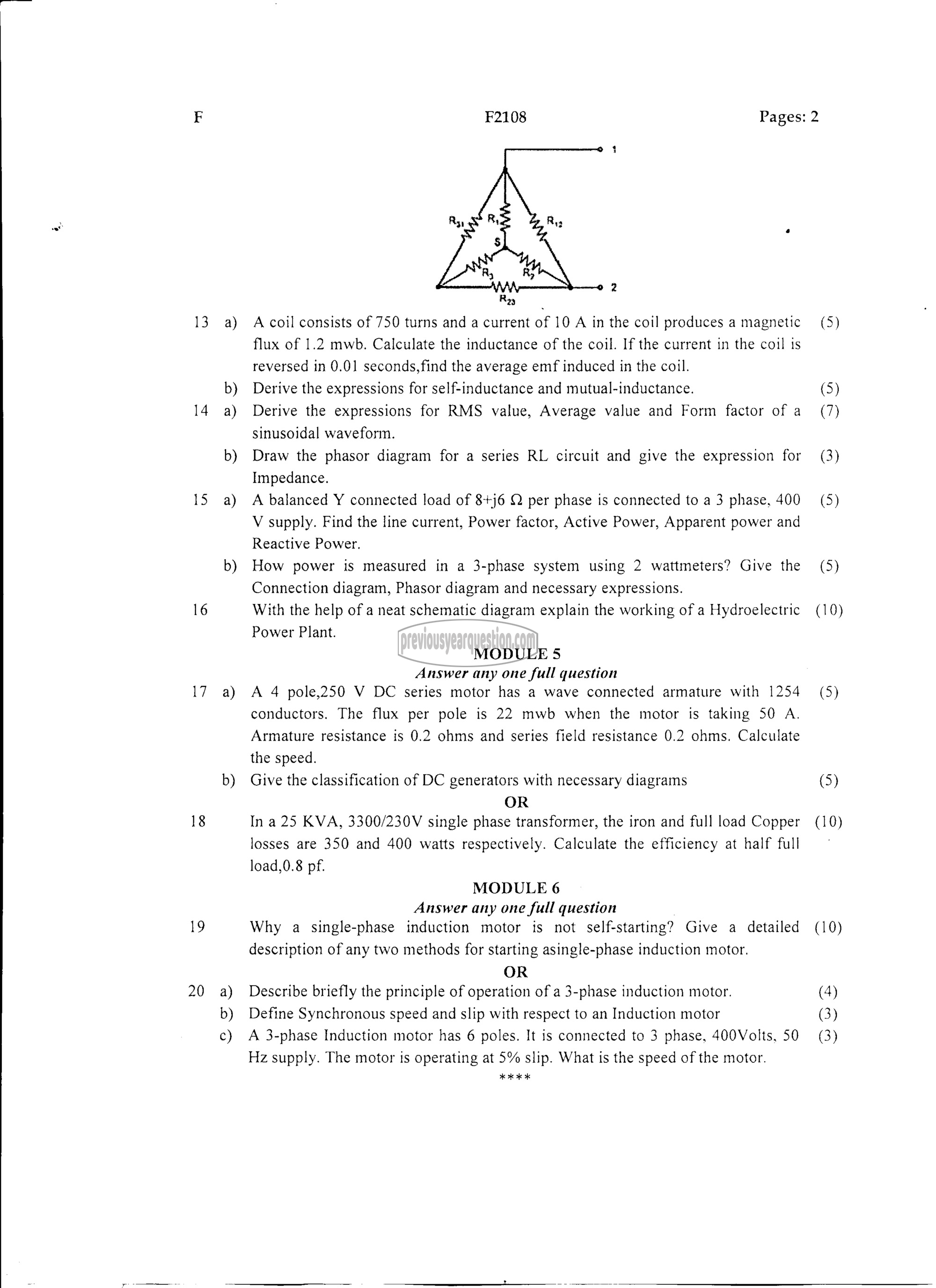 Question Paper - BASICS OF ELECTRICAL ENGINEERING-2