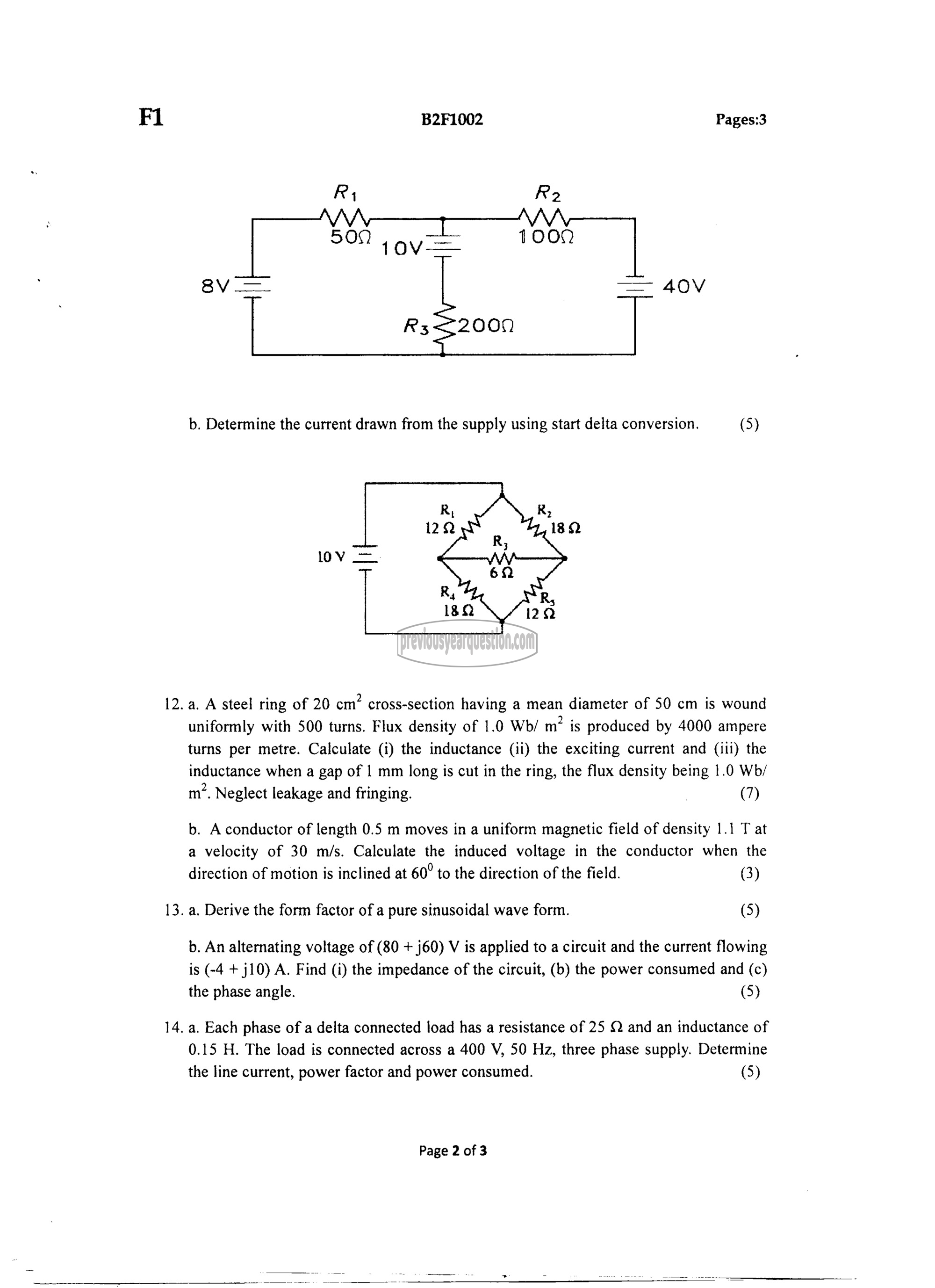 Question Paper - BASICS OF ELECTRICAL ENGINEERING-2