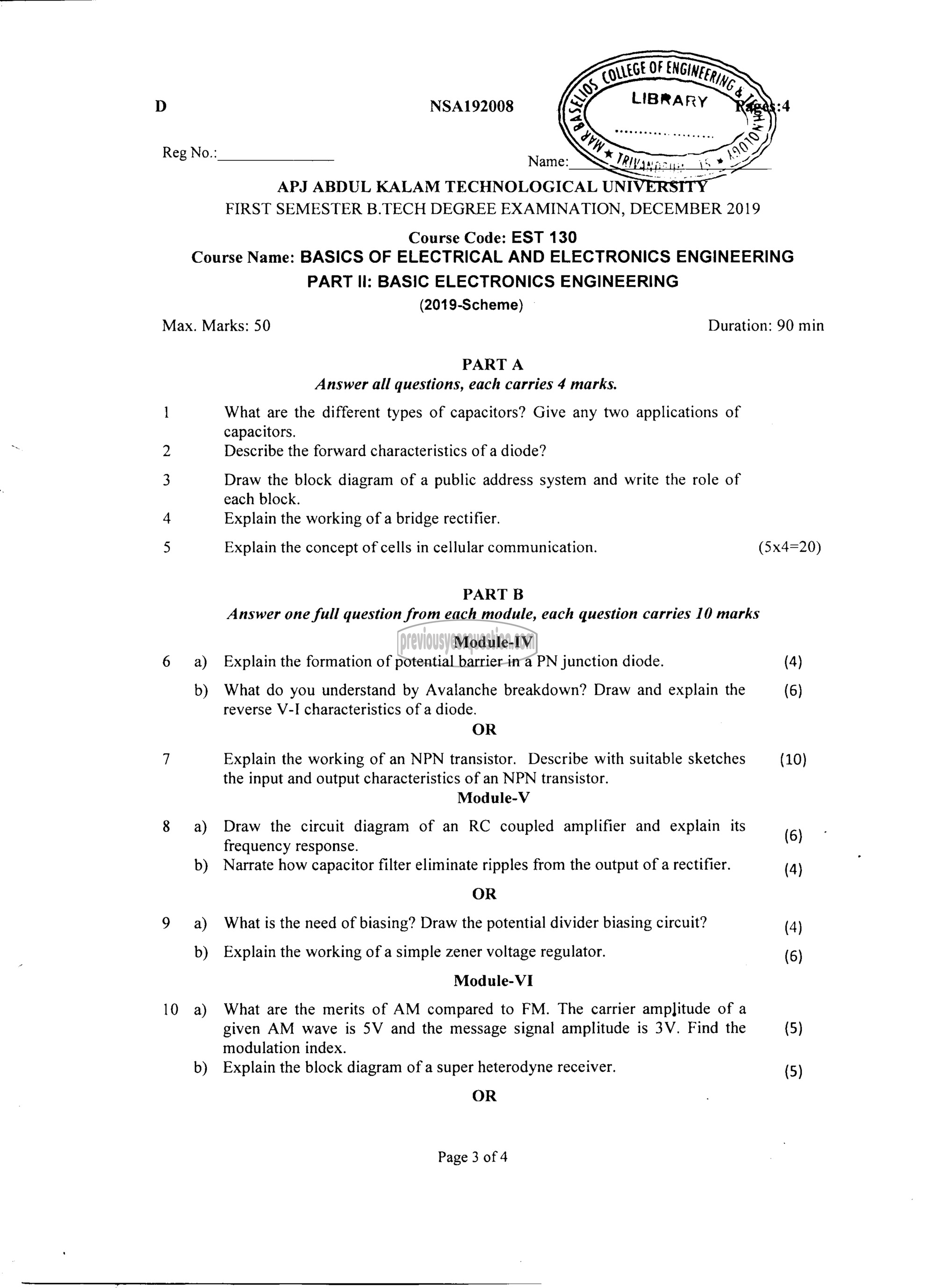 Question Paper - BASICS OF ELECTRICAL & ELECTRONICS ENGINEERING-3