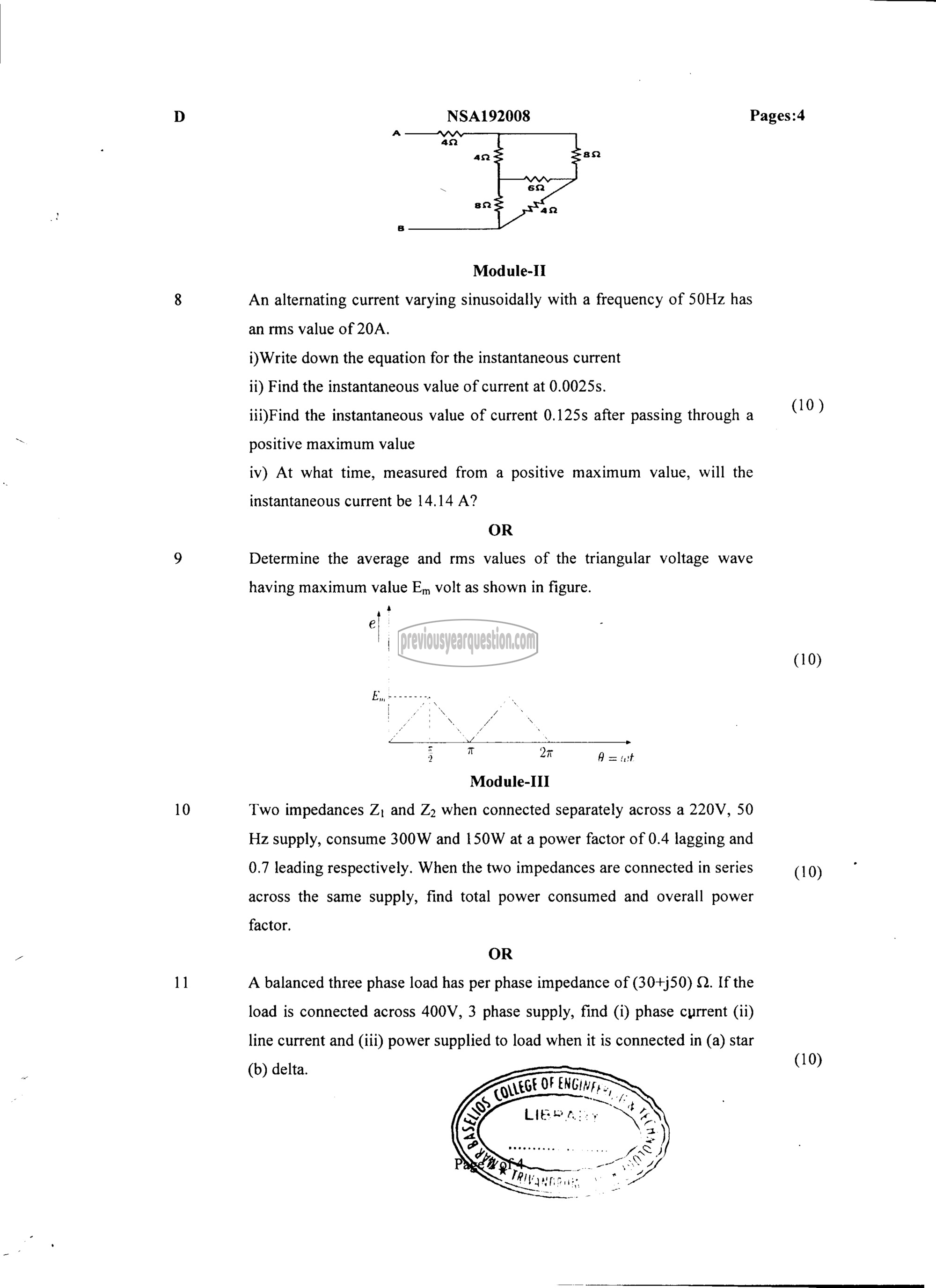 Question Paper - BASICS OF ELECTRICAL & ELECTRONICS ENGINEERING-2