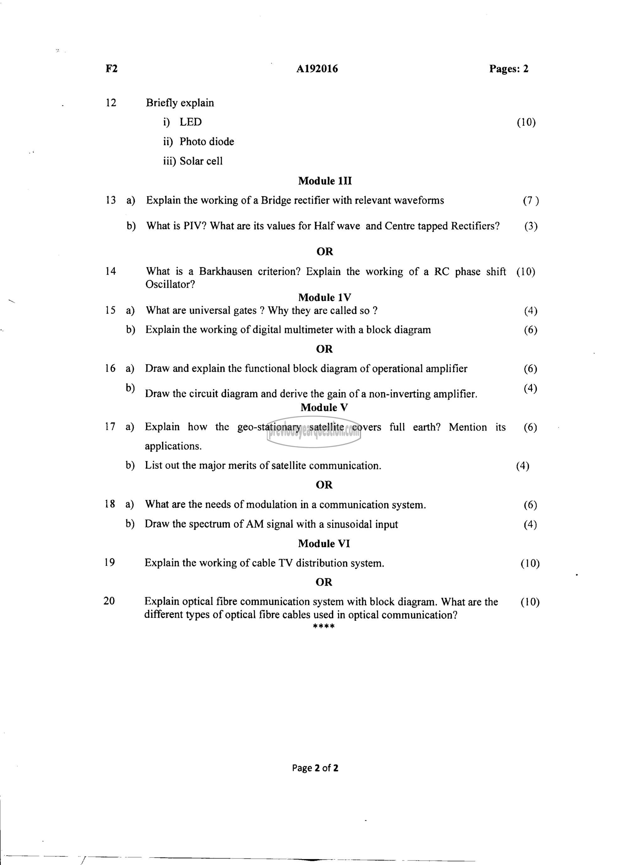 Question Paper - BASICS OF ELECTRONICS ENGINEERING-2