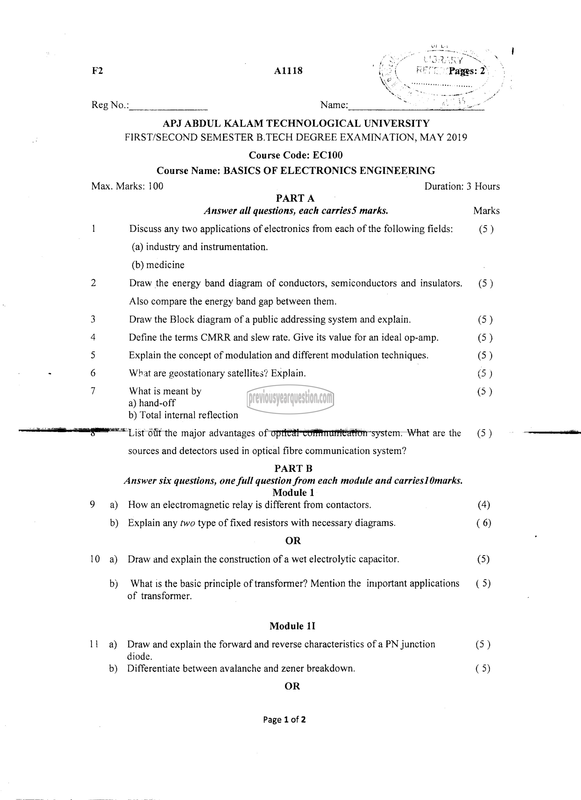 Question Paper - BASICS OF ELECTRONICS ENGINEERING-1