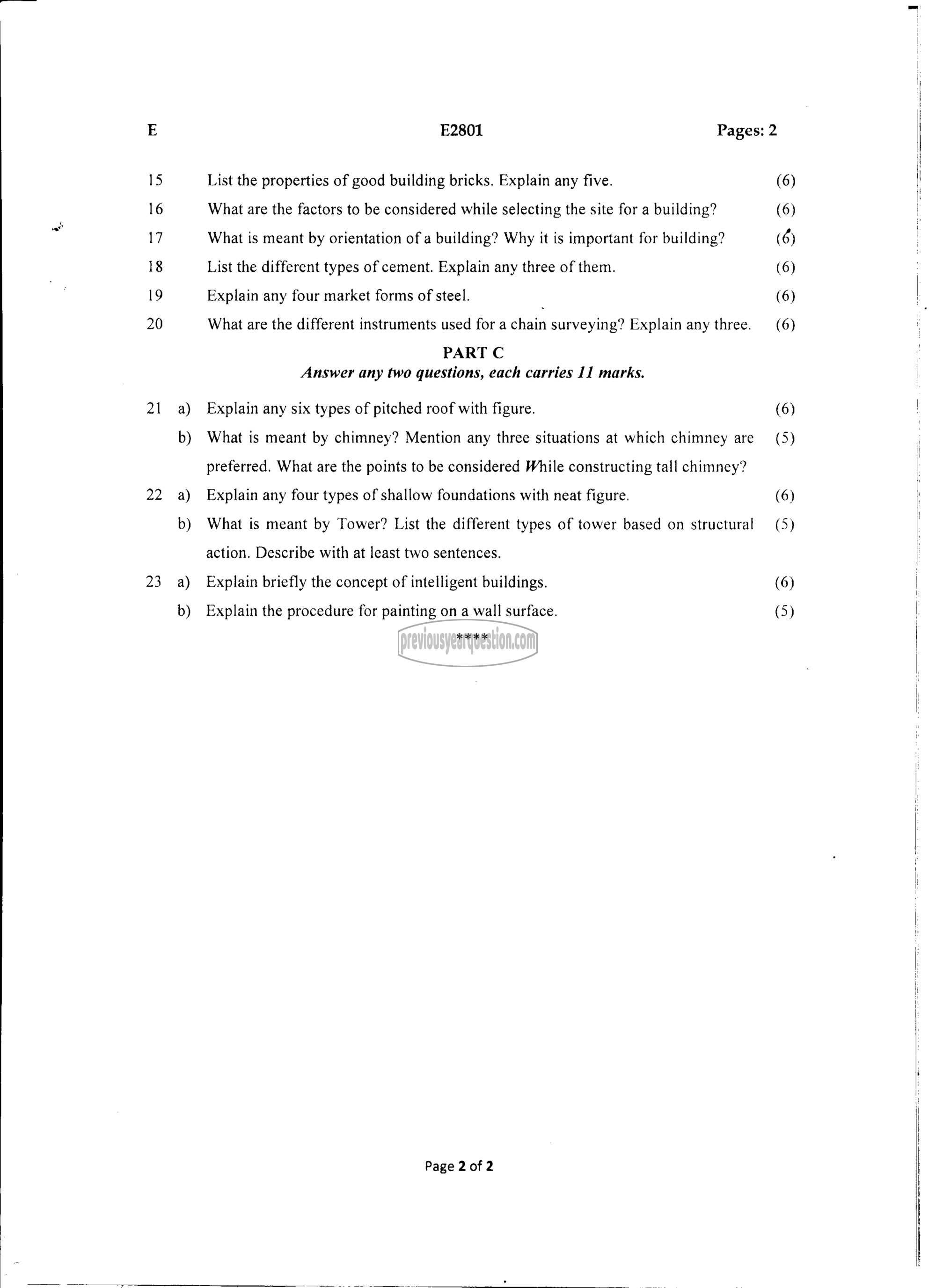 Question Paper - BASICS OF CIVIL ENGINEERING-2