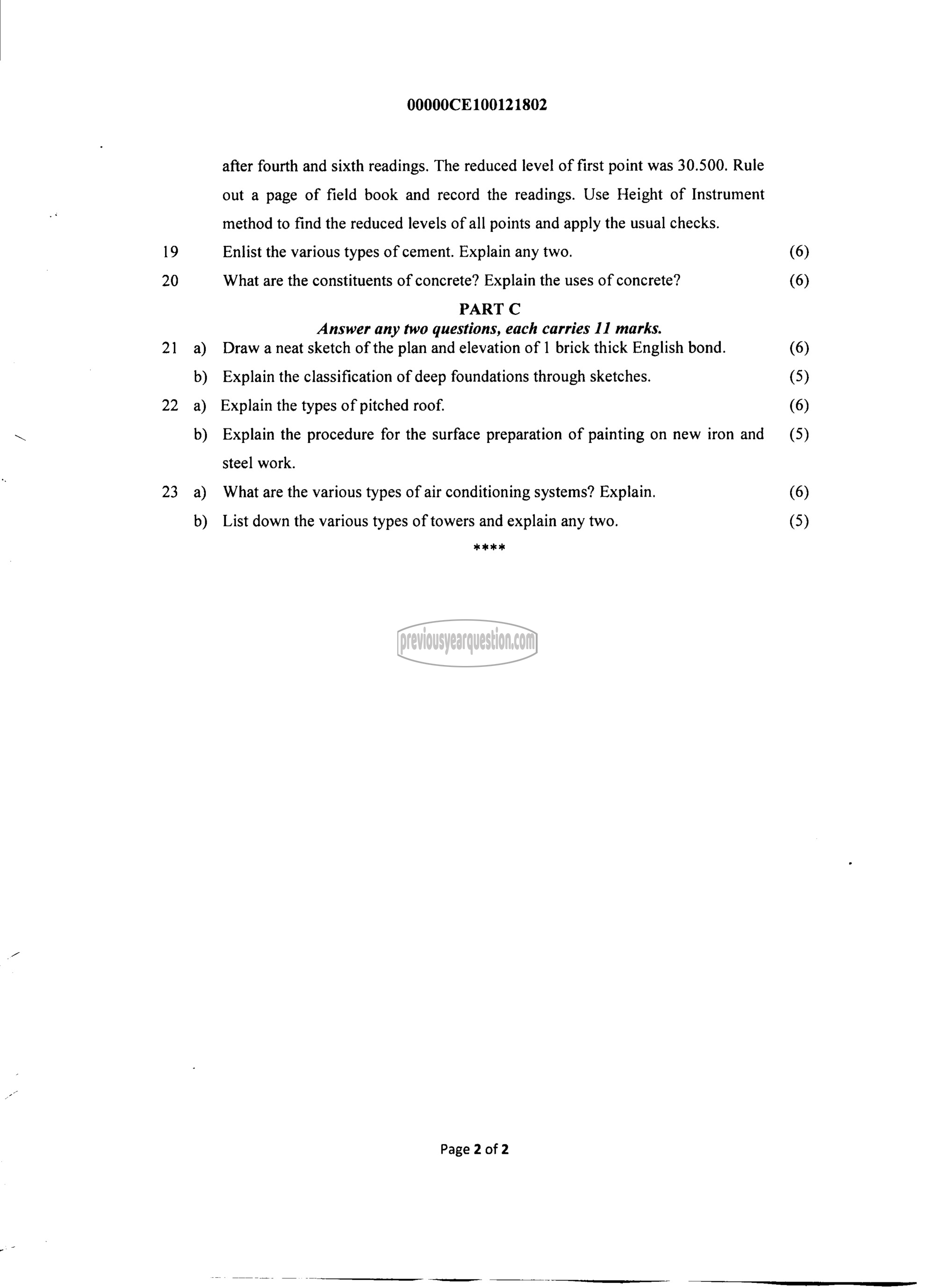 Question Paper - BASICS OF CIVIL ENGINEERING-2