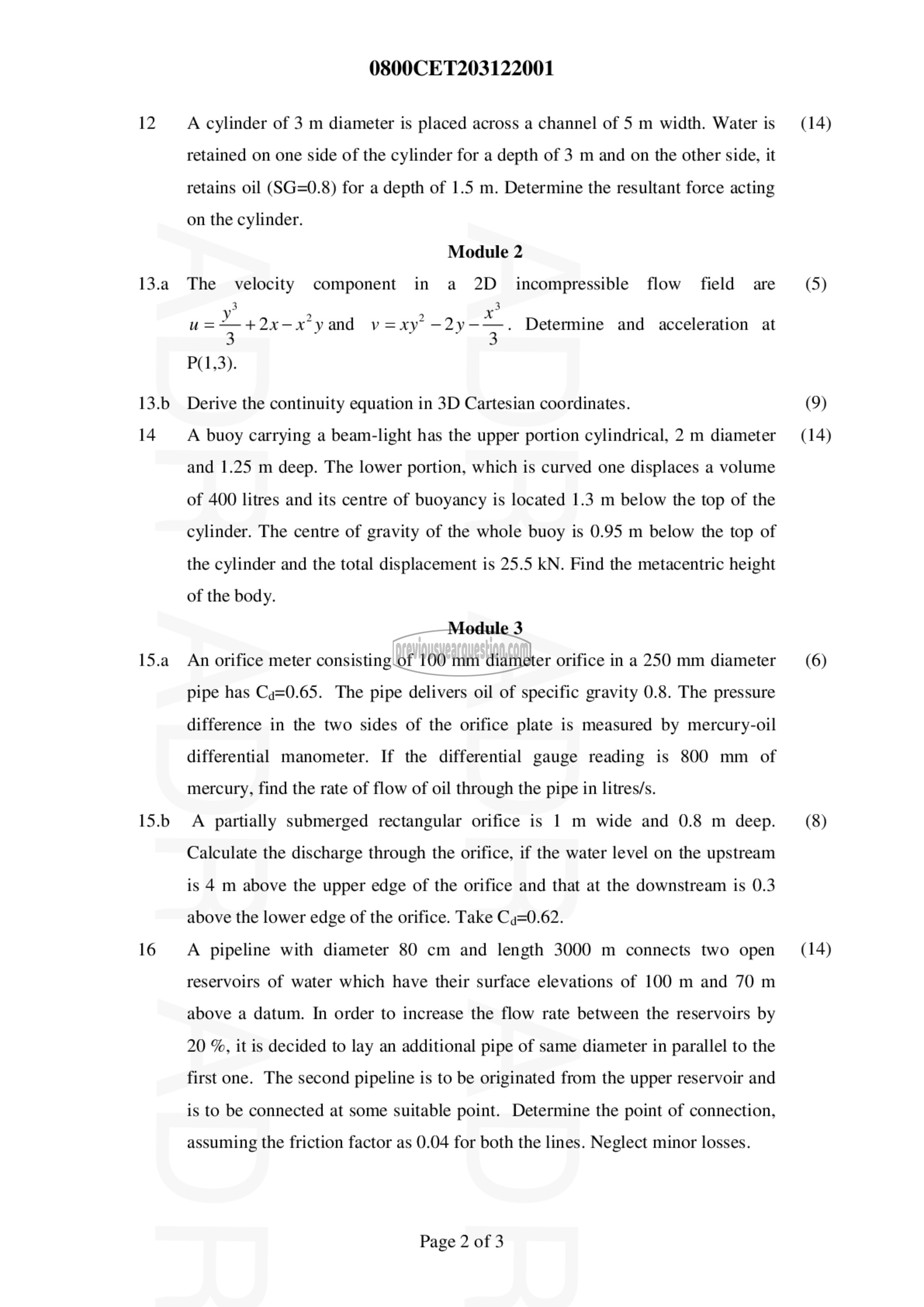 Question Paper - FLUID MECHANICS& HYDRAULICS-2