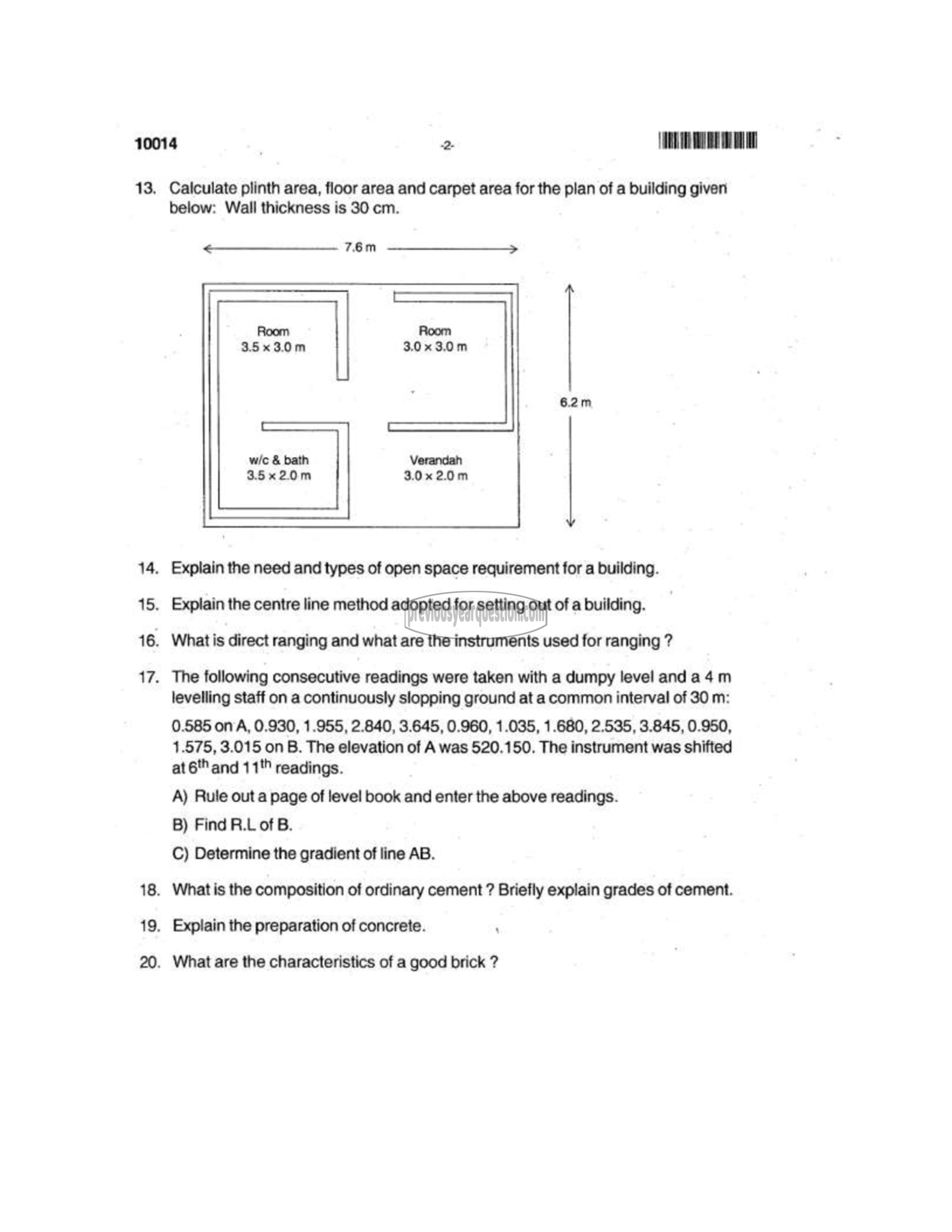 Question Paper - BASICS OF CIVIL ENGINEERING-2