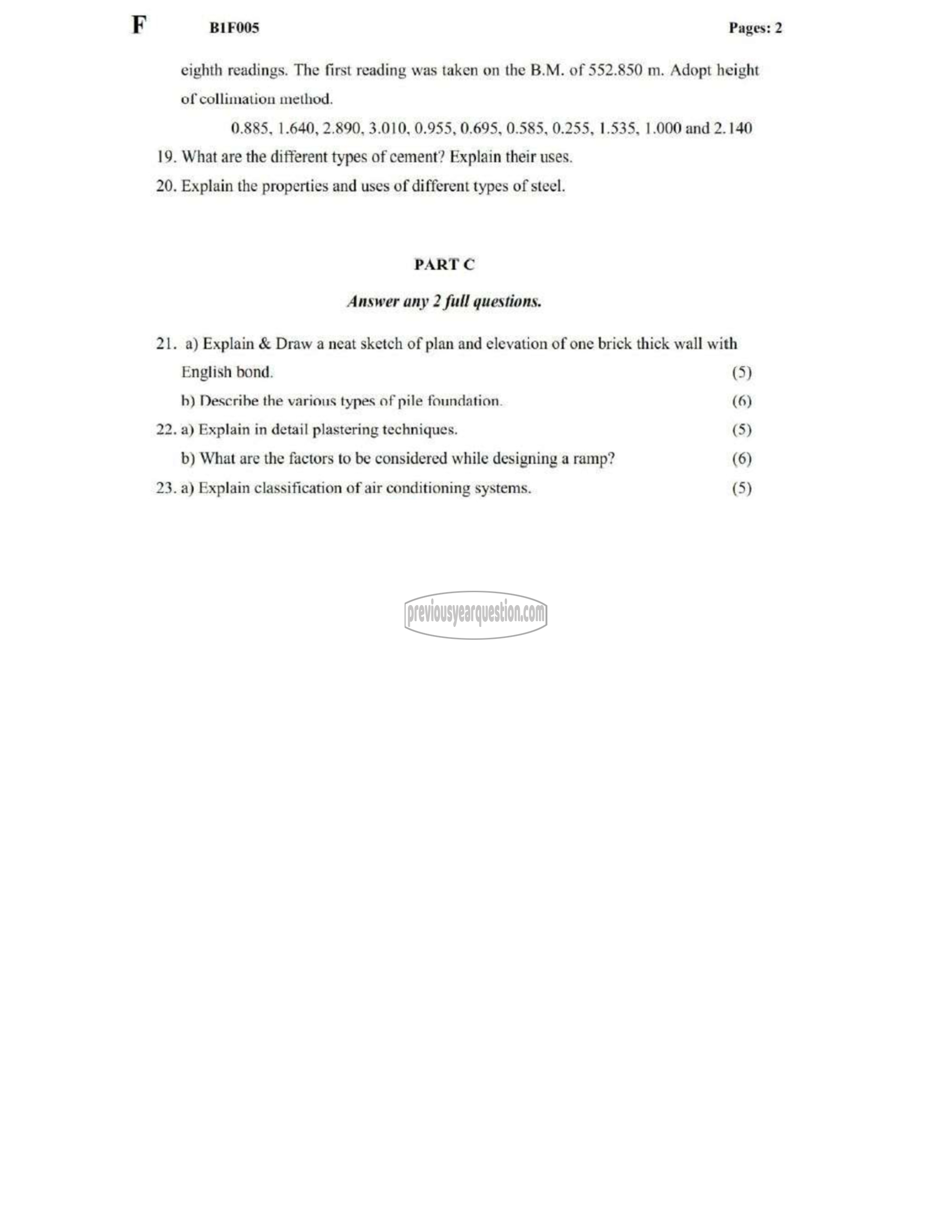 Question Paper - BASICS OF CIVIL ENGINEERING-2