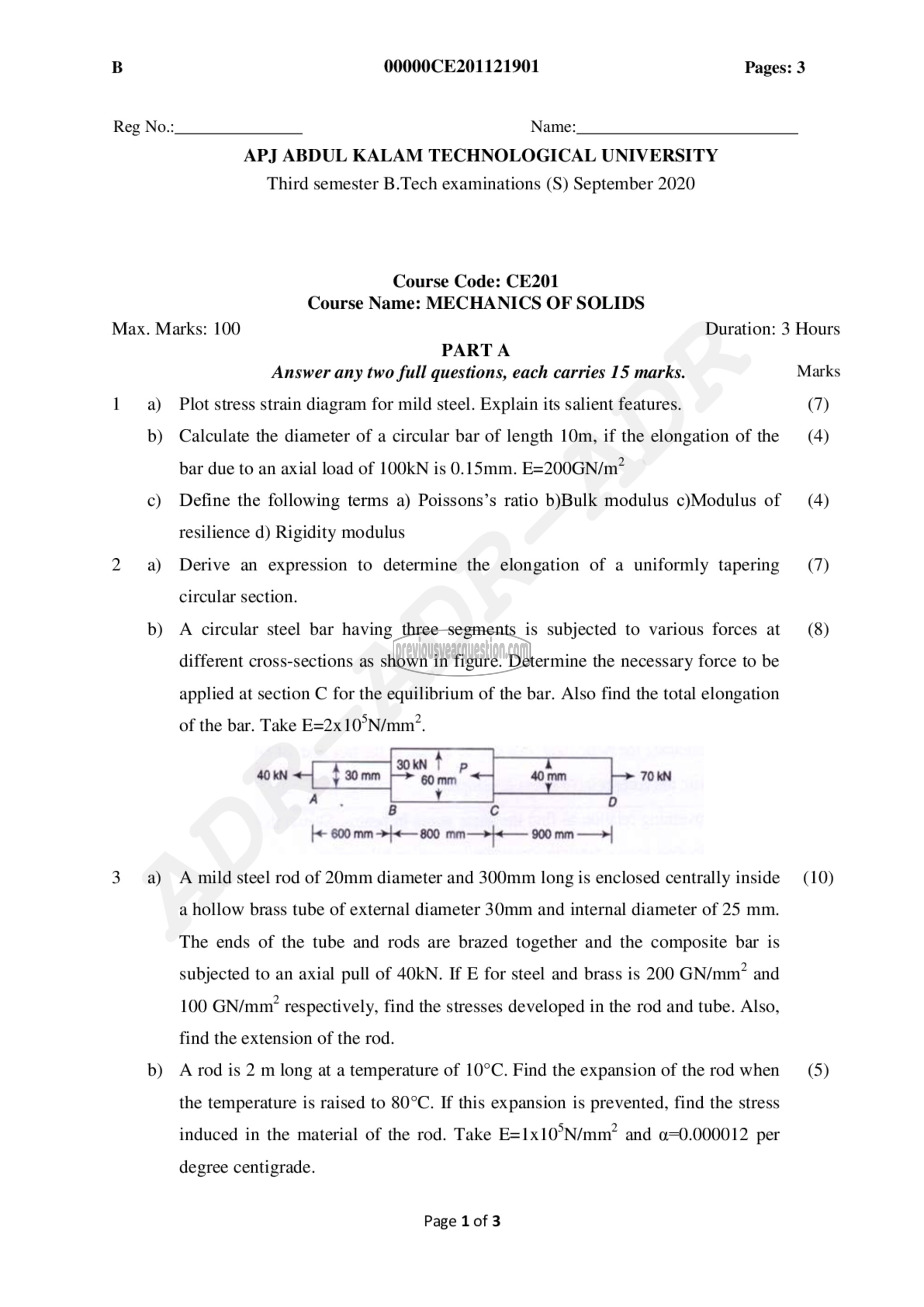 Question Paper - Mechanics of Solids-1