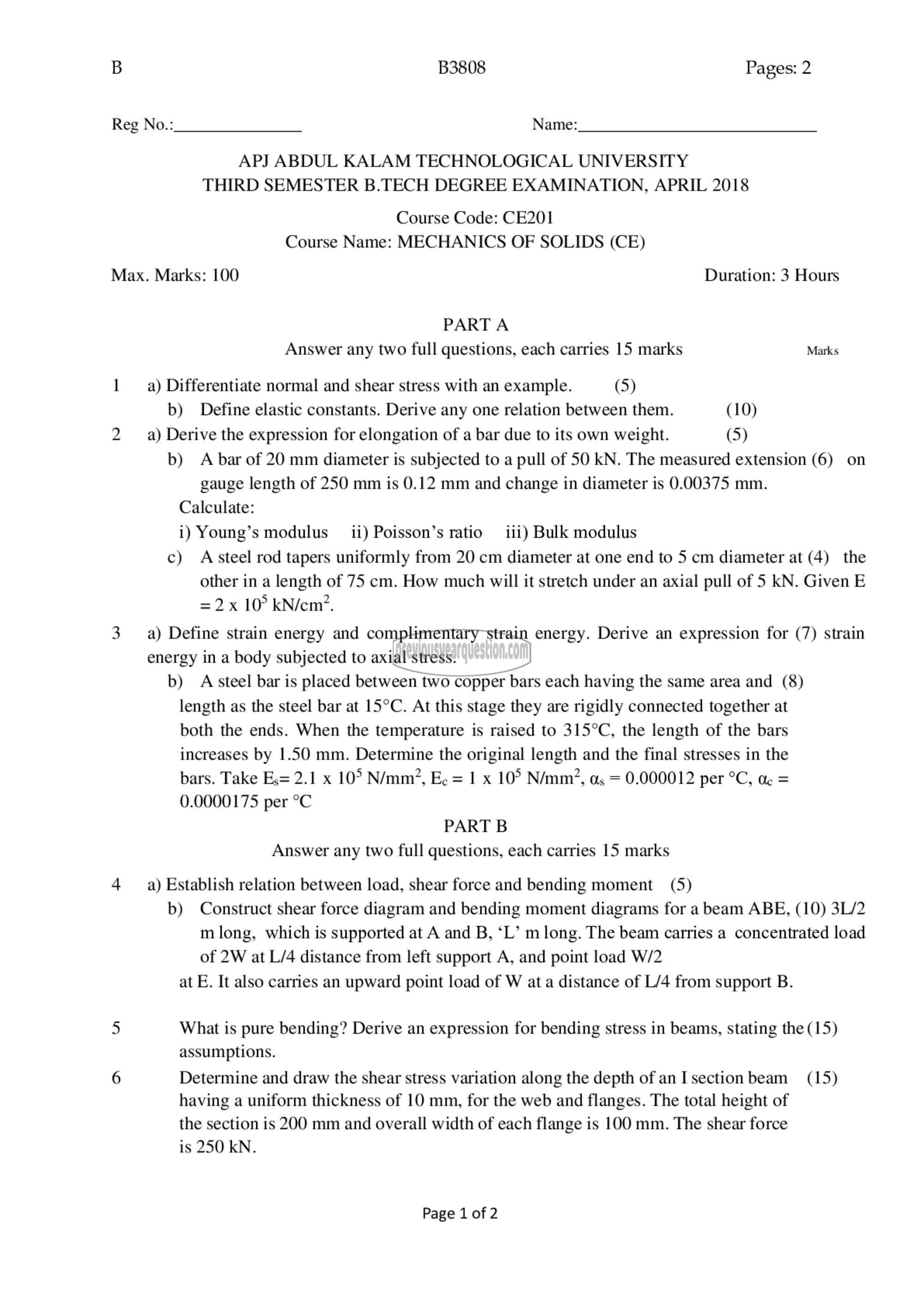 Question Paper - Mechanics of Solids-1