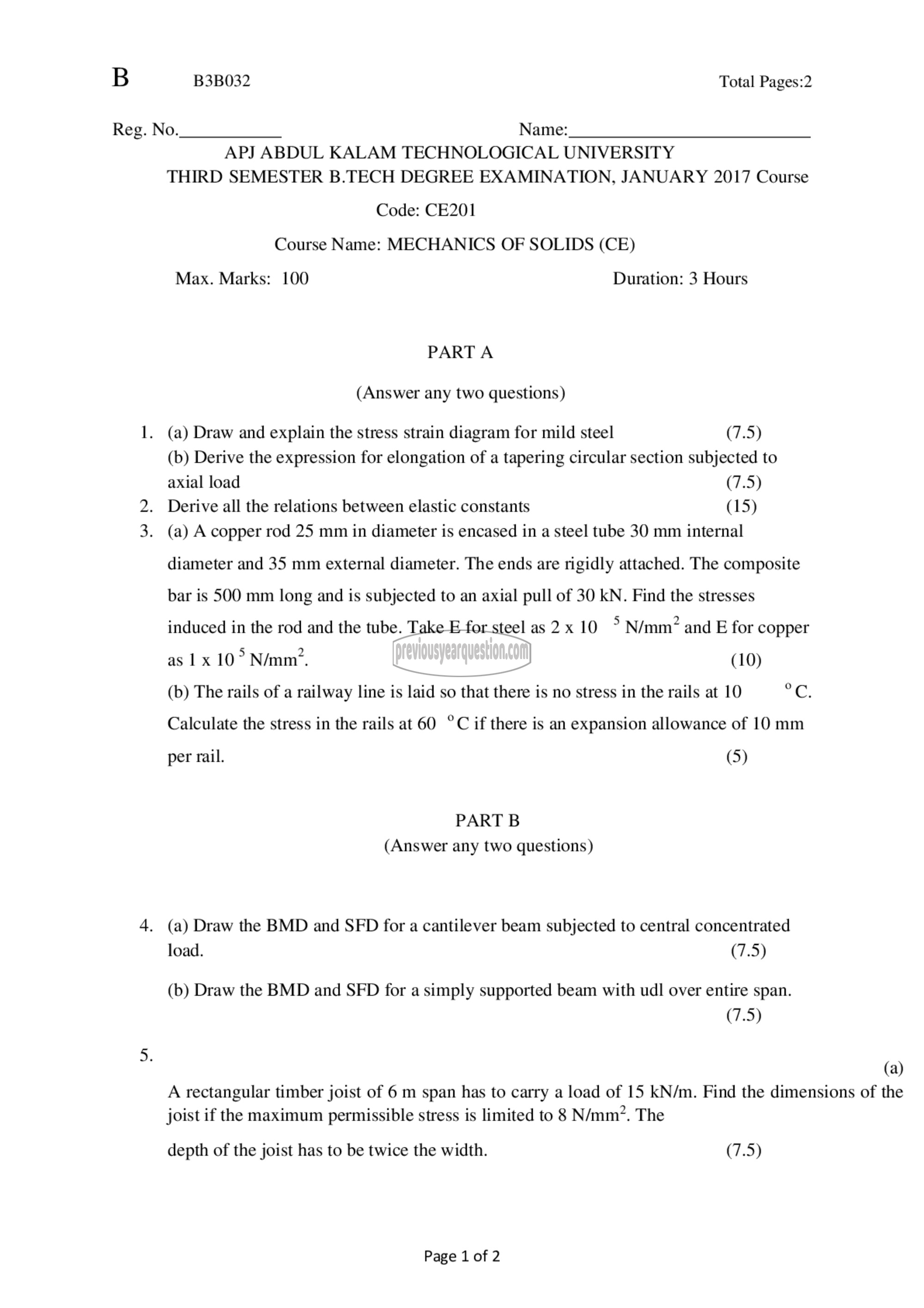 Question Paper - Mechanics of Solids-1