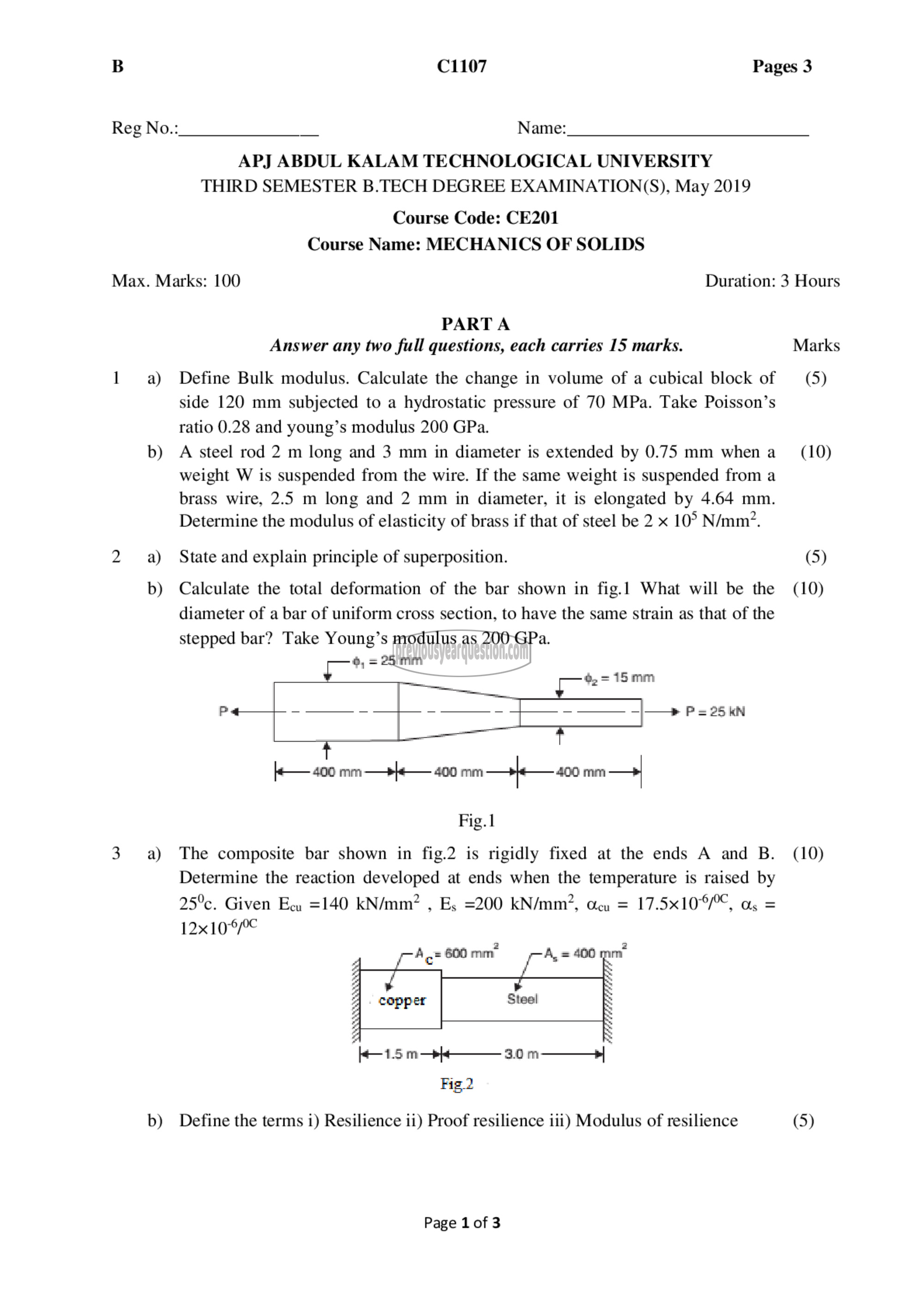 Question Paper - Mechanics of Solids-1