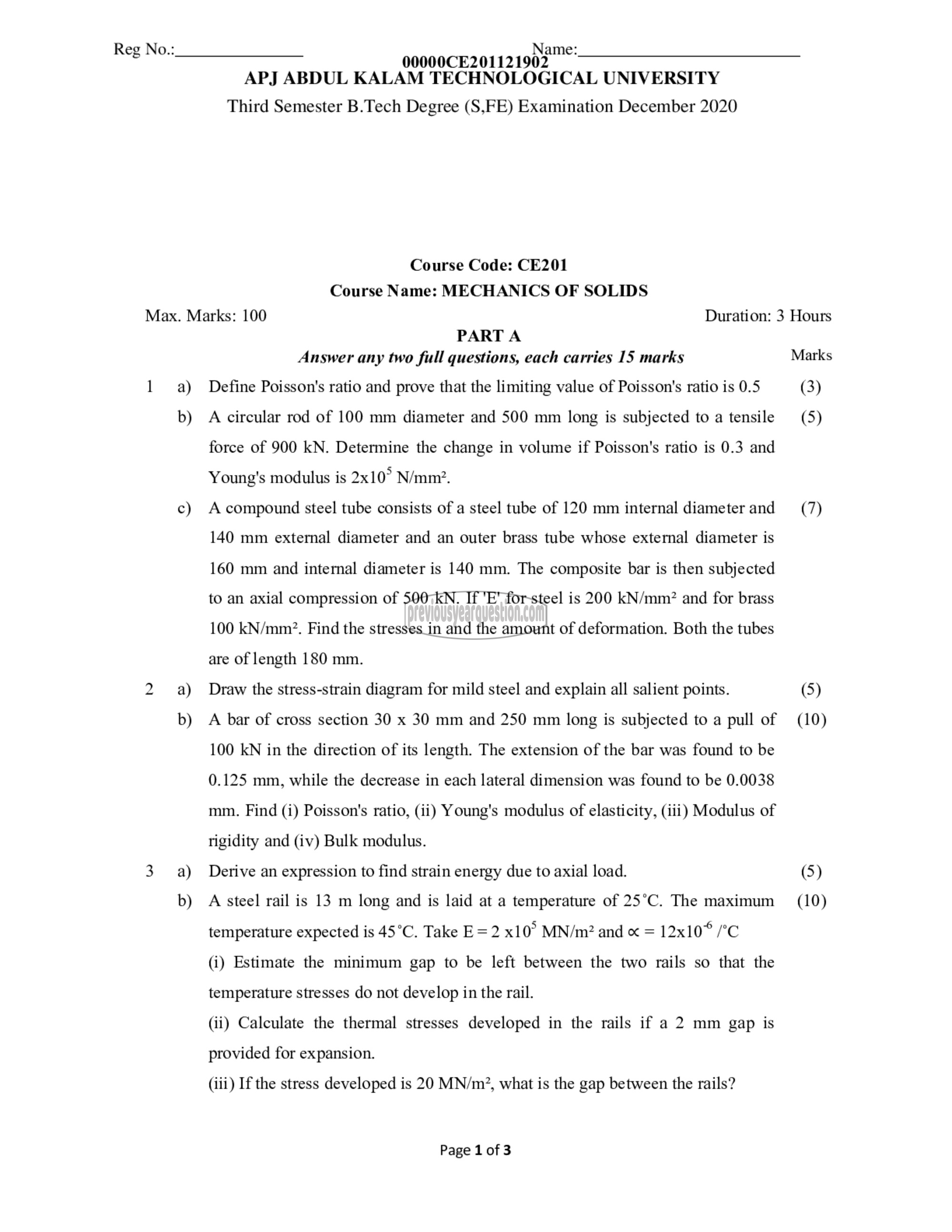 Question Paper - Mechanics of Solids-1