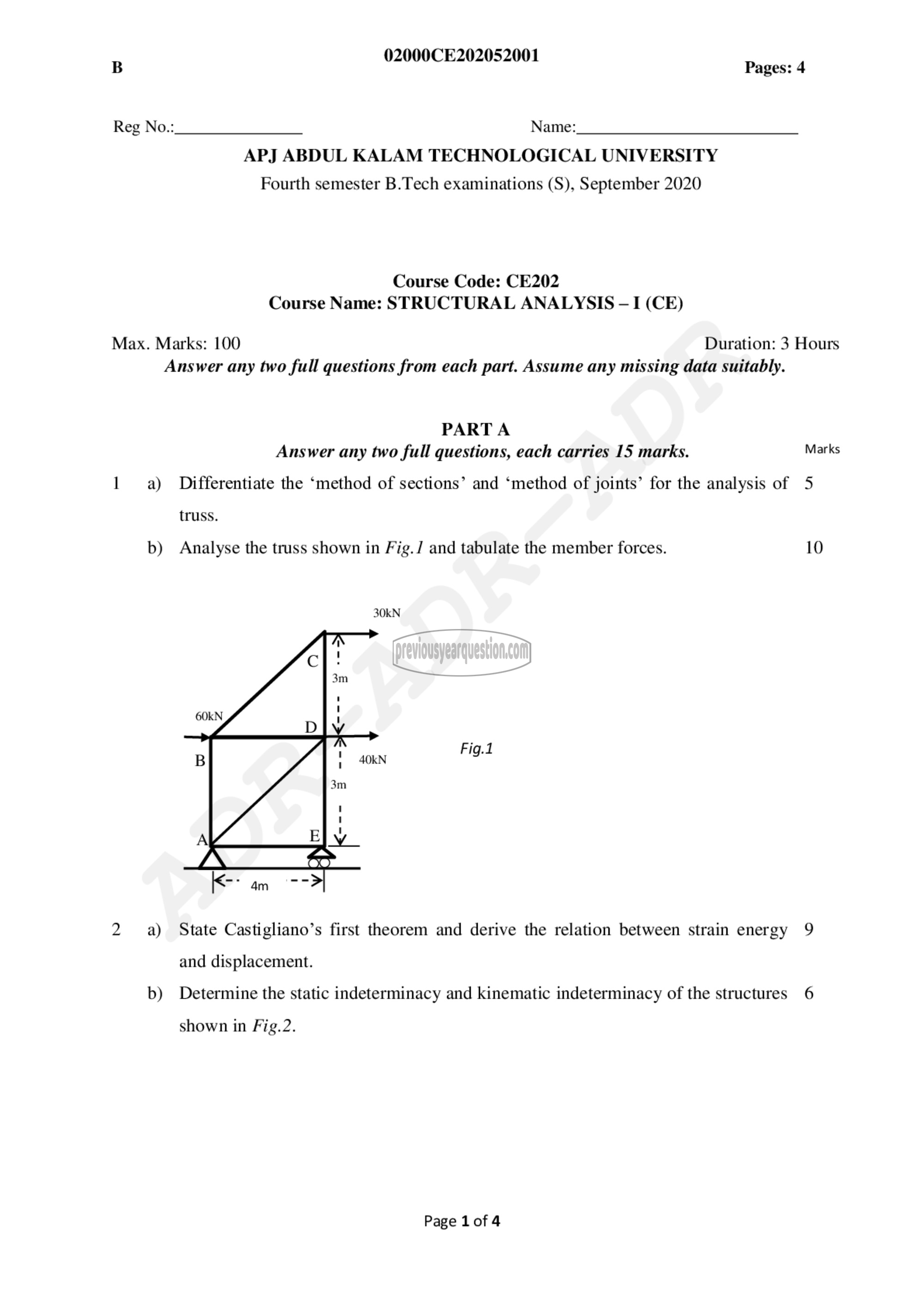 Question Paper - Structural Analysis- I-1