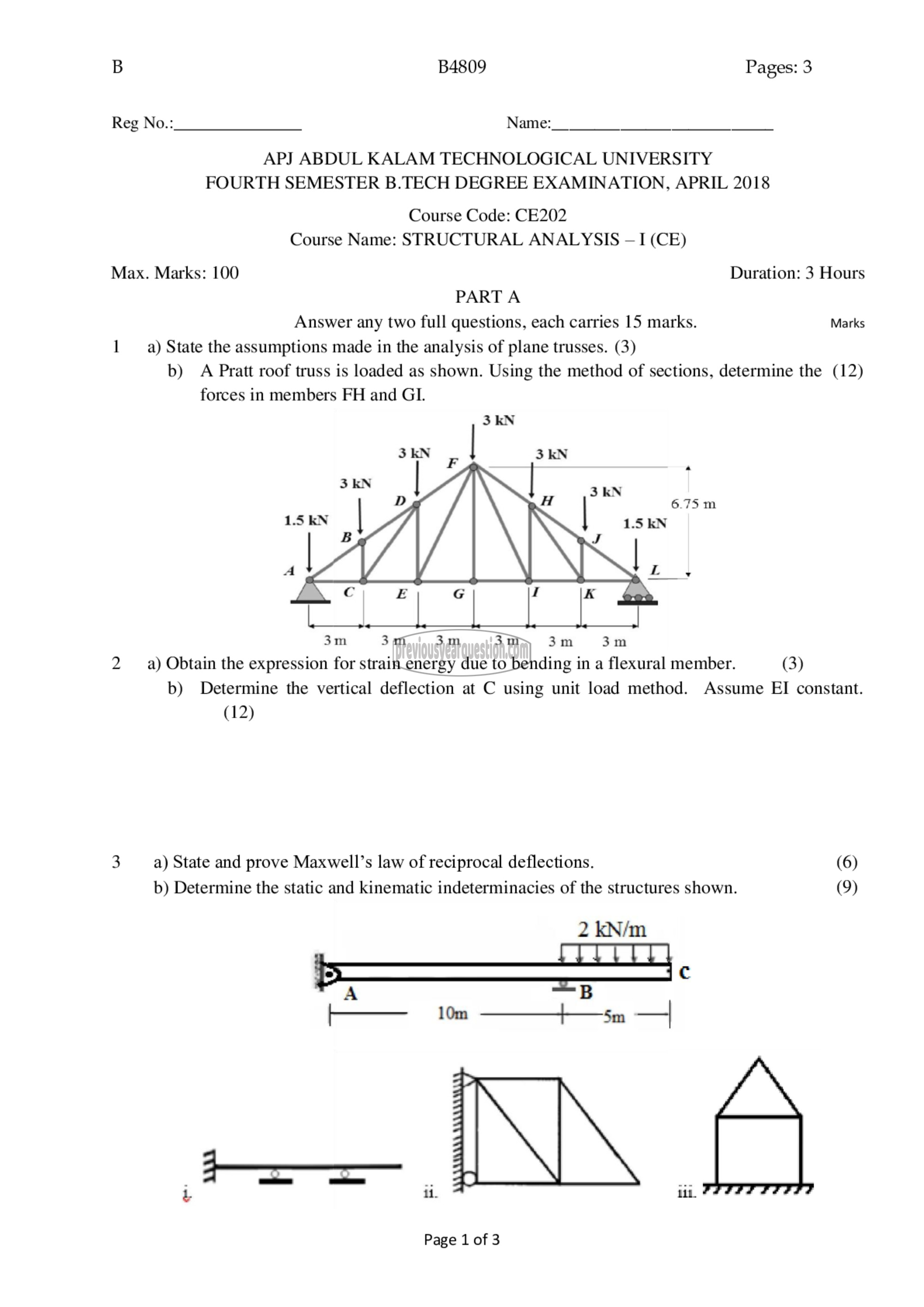 Question Paper - Structural Analysis- I-1