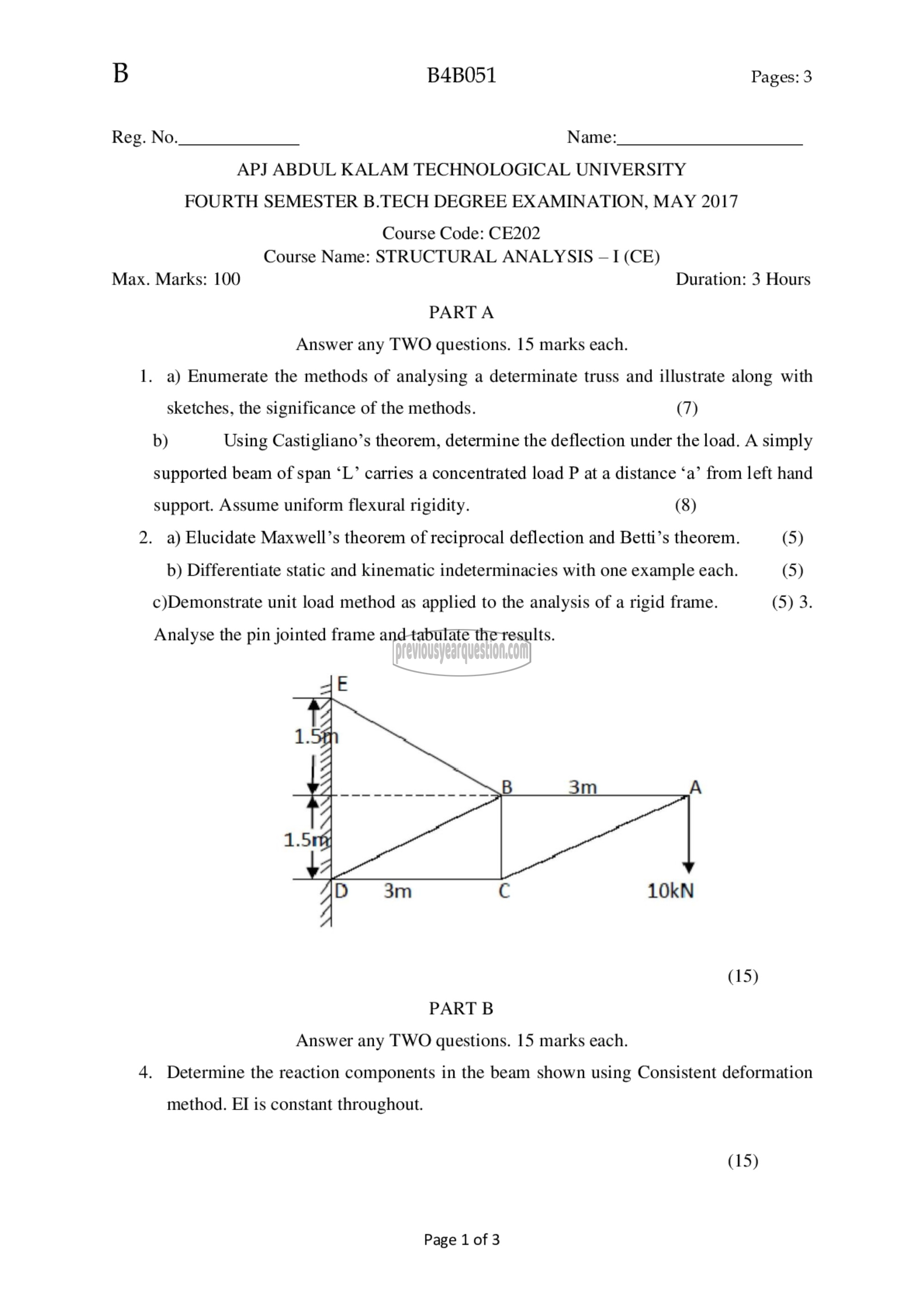 Question Paper - Structural Analysis- I-1