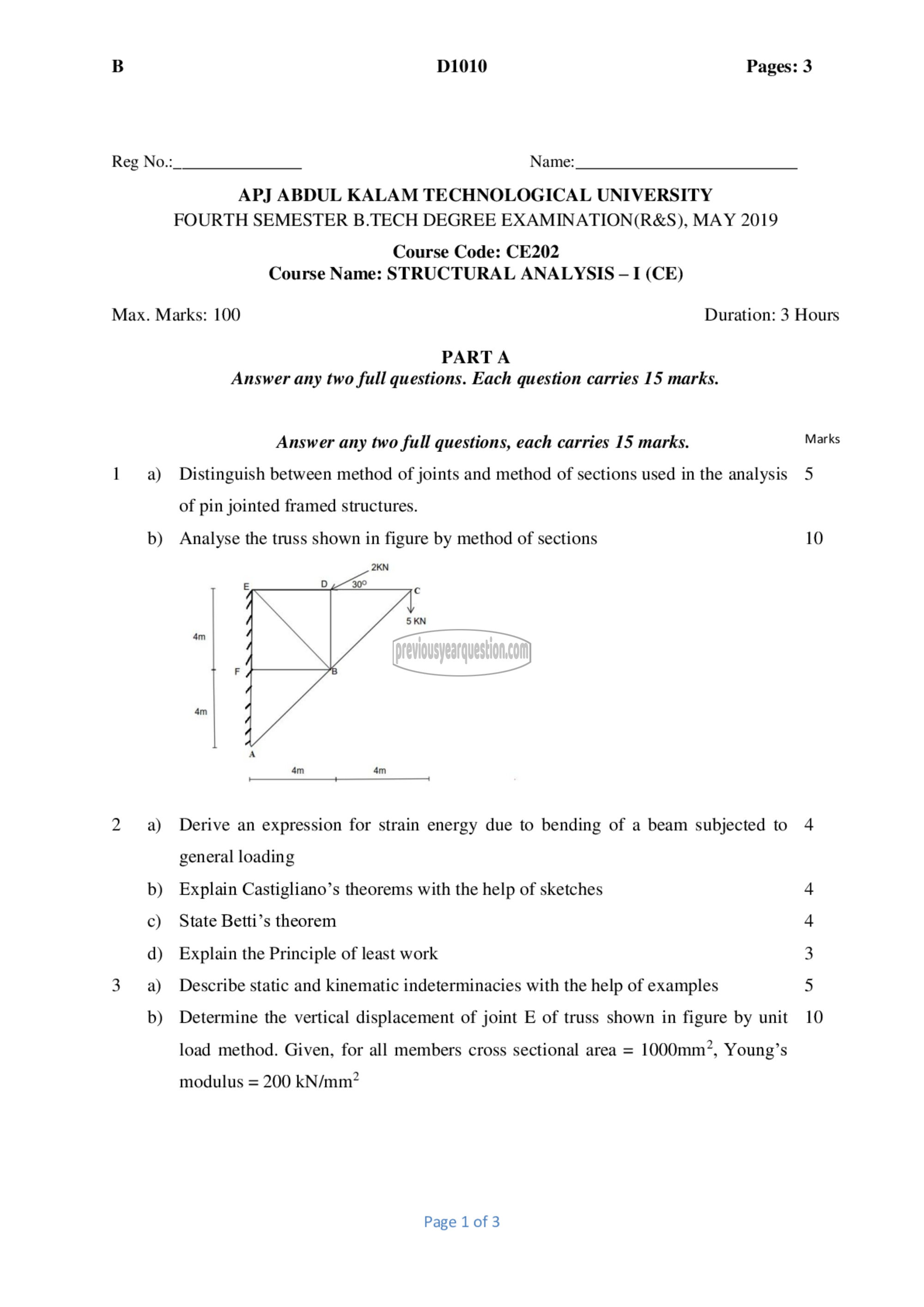 Question Paper - Structural Analysis- I-1