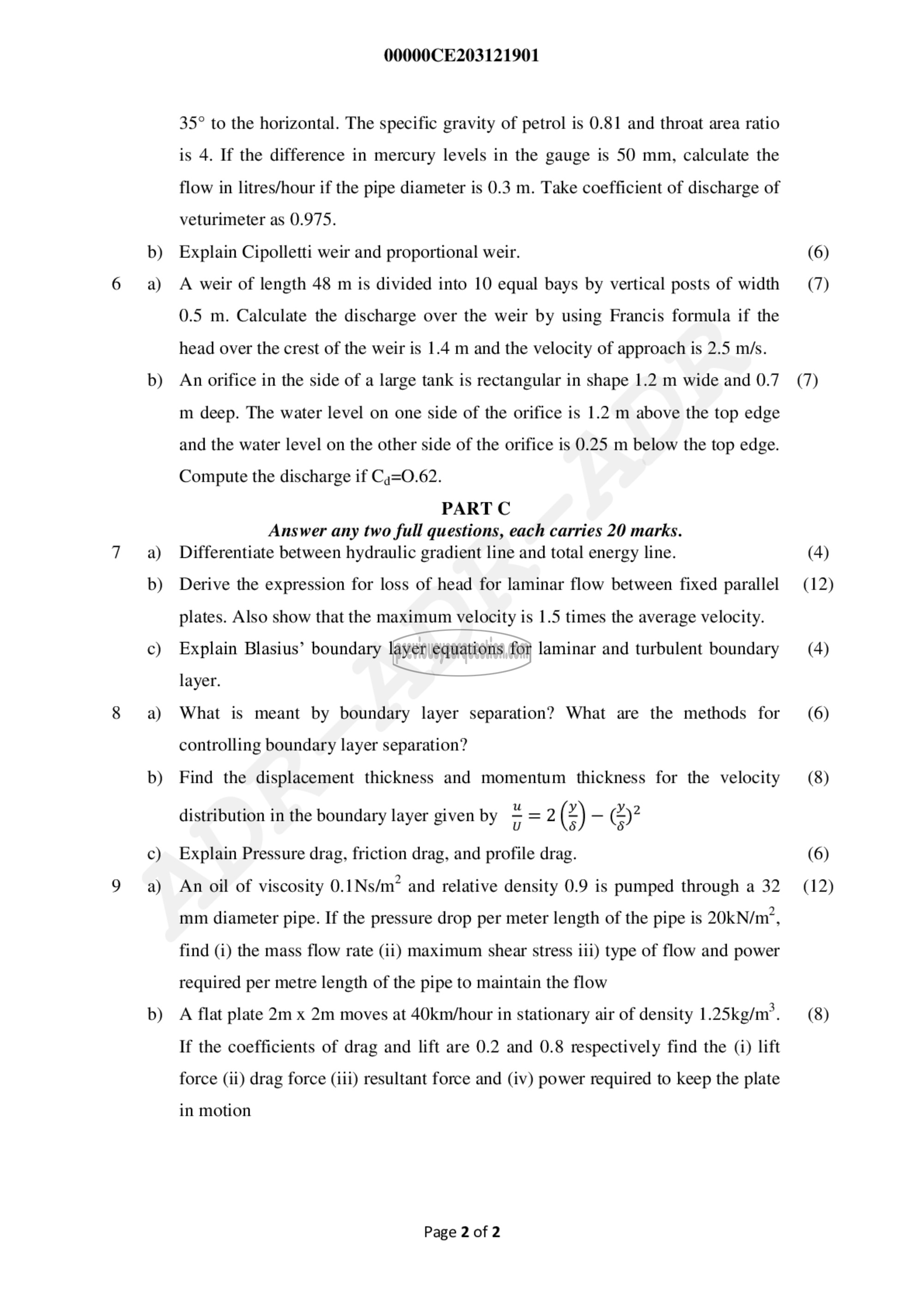 Question Paper - Fluid Mechanics– I-2