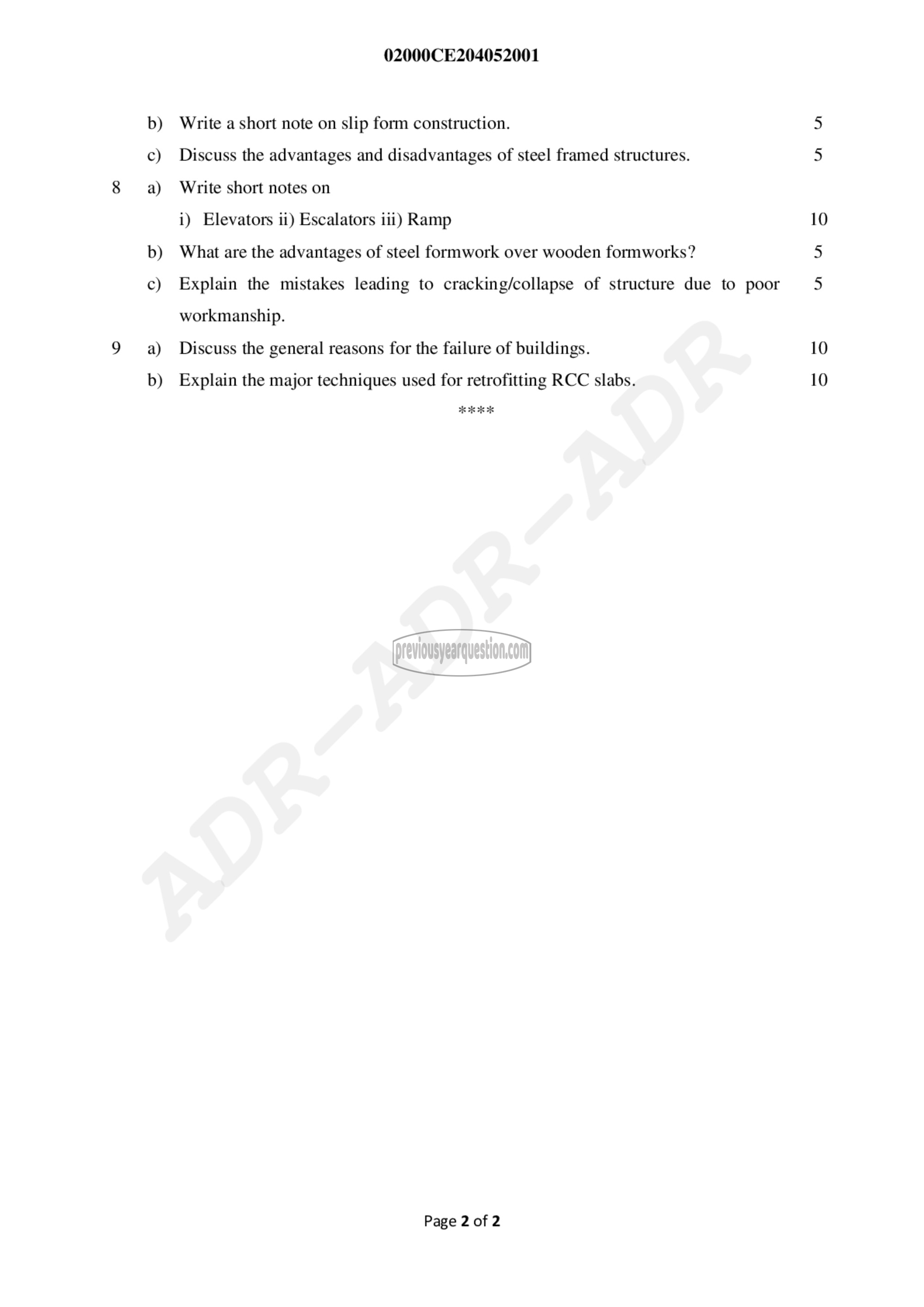 Question Paper - Construction Technology-2