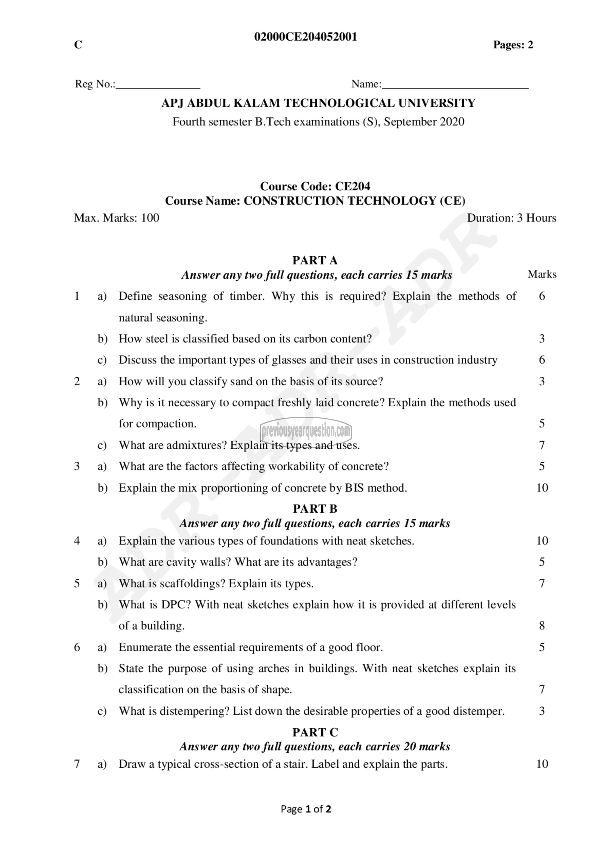 Question Paper - Construction Technology-1