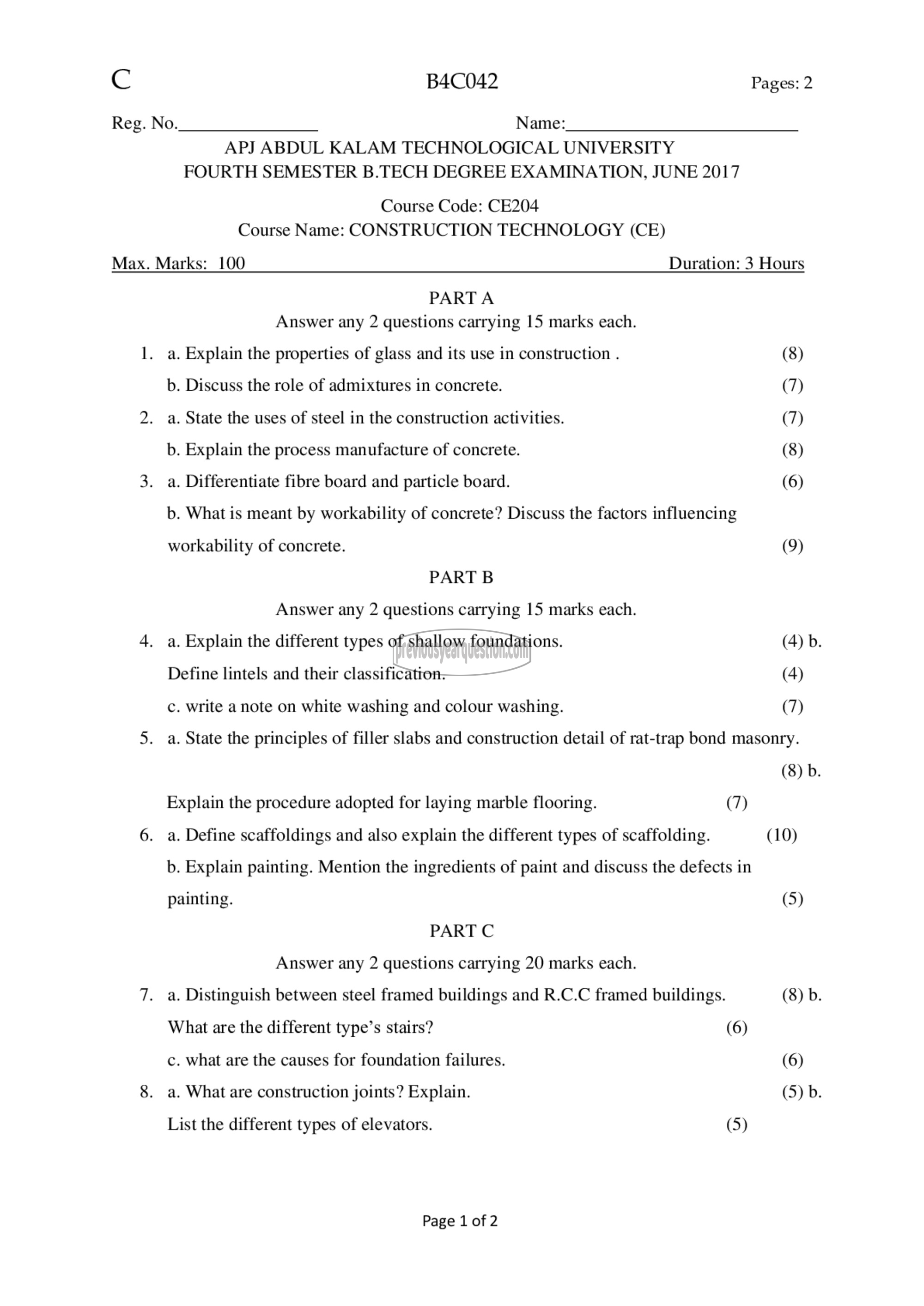 Question Paper - Construction Technology-1