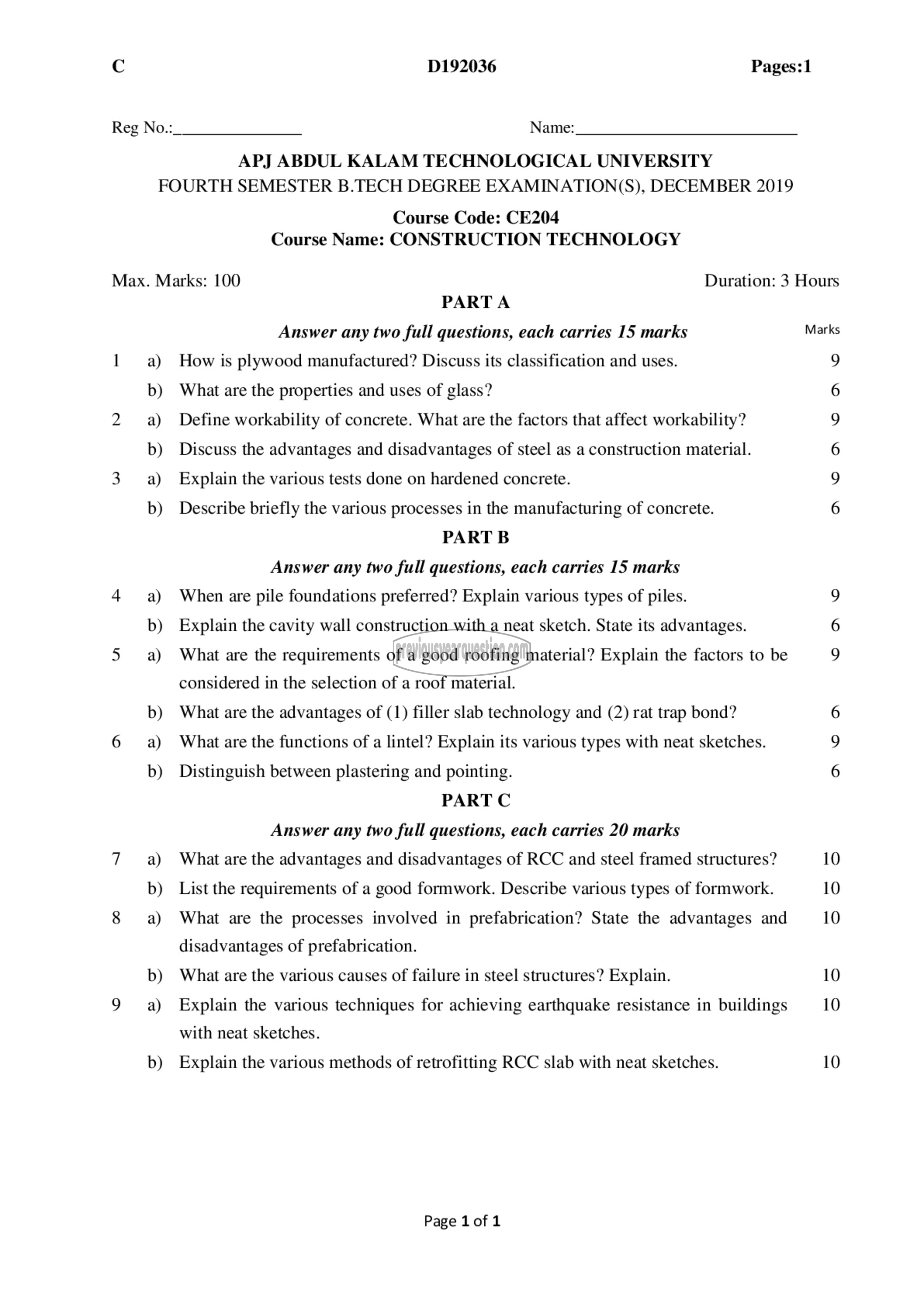 Question Paper - Construction Technology-1