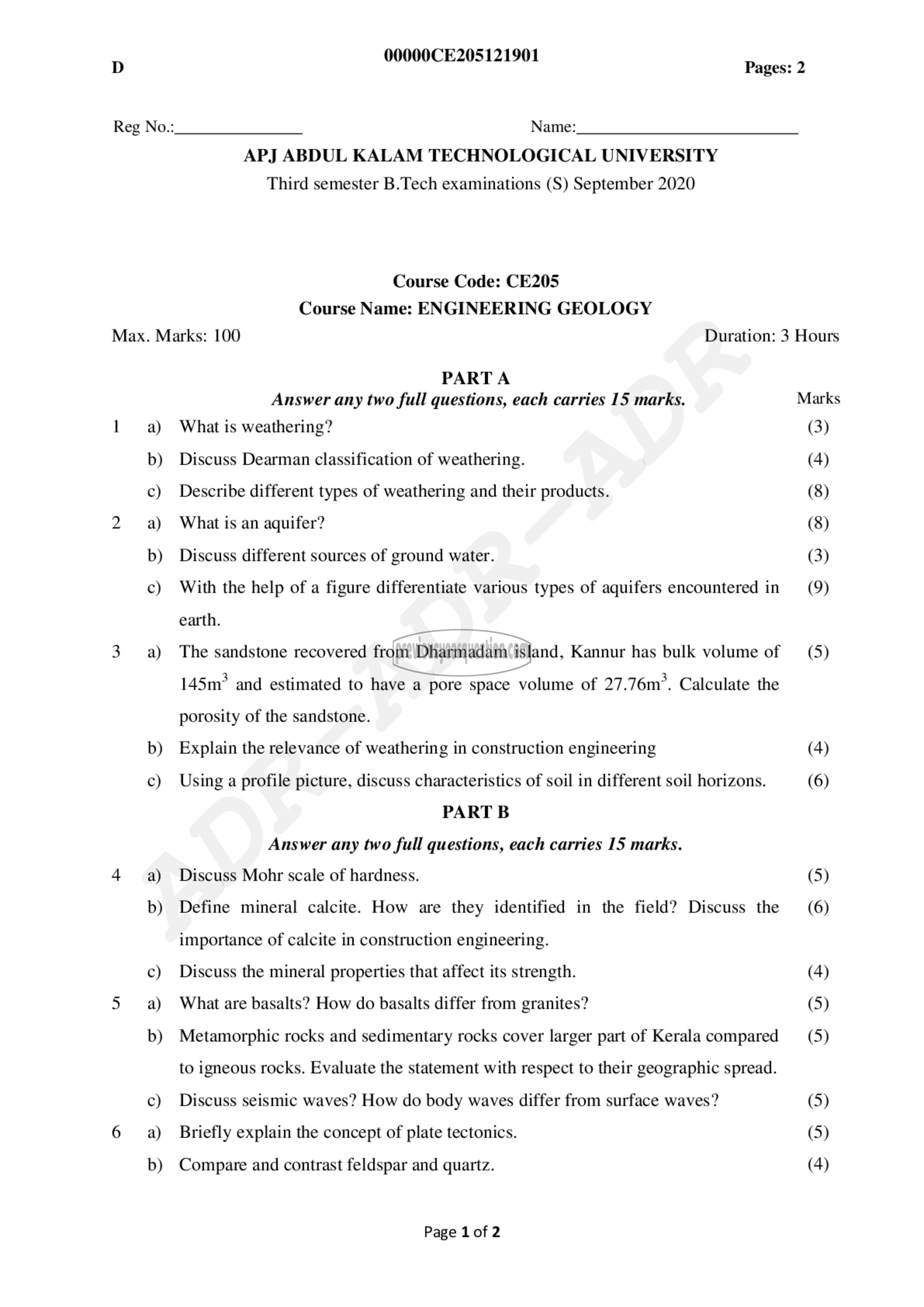 Question Paper - Engineering Geology-1