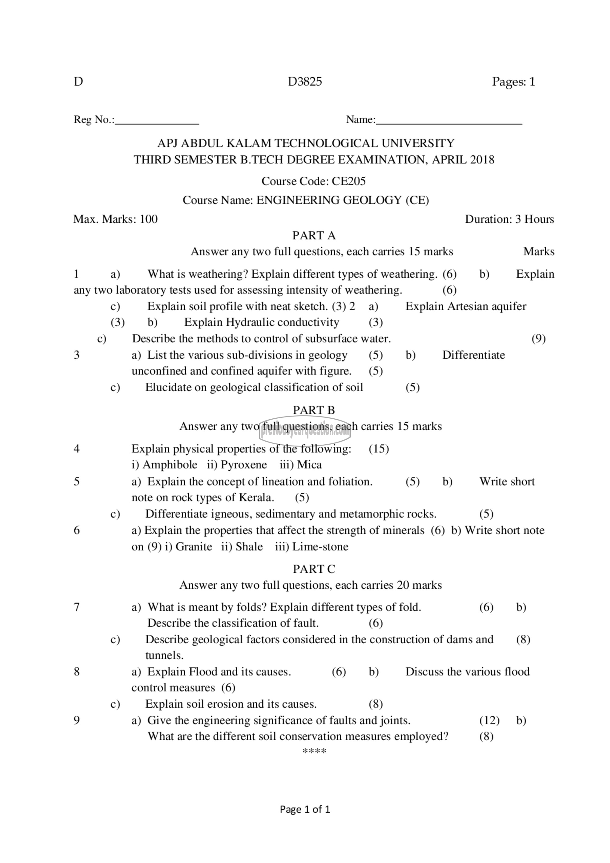 Question Paper - Engineering Geology-1