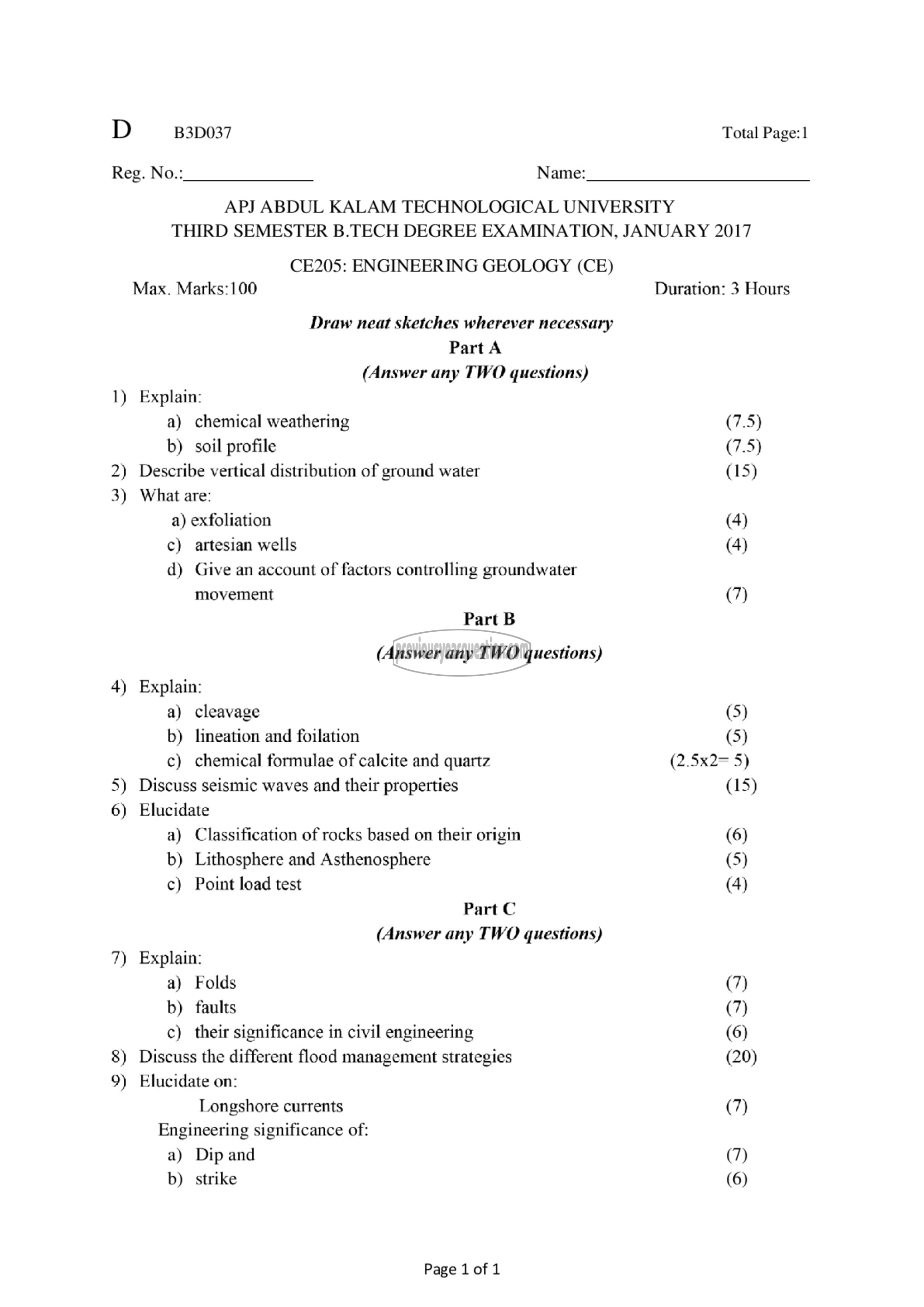 Question Paper - Engineering Geology-1