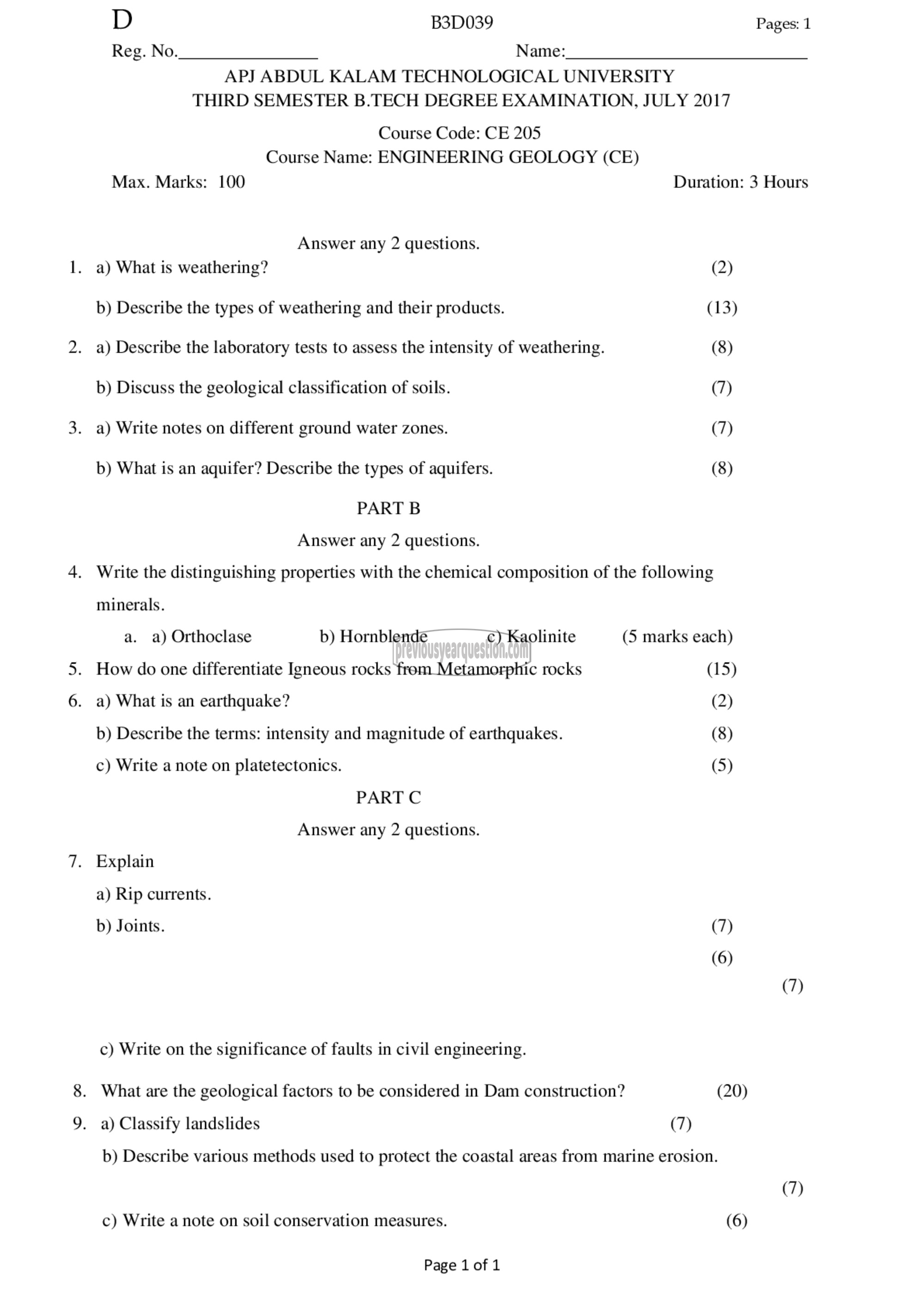 Question Paper - Engineering Geology-1