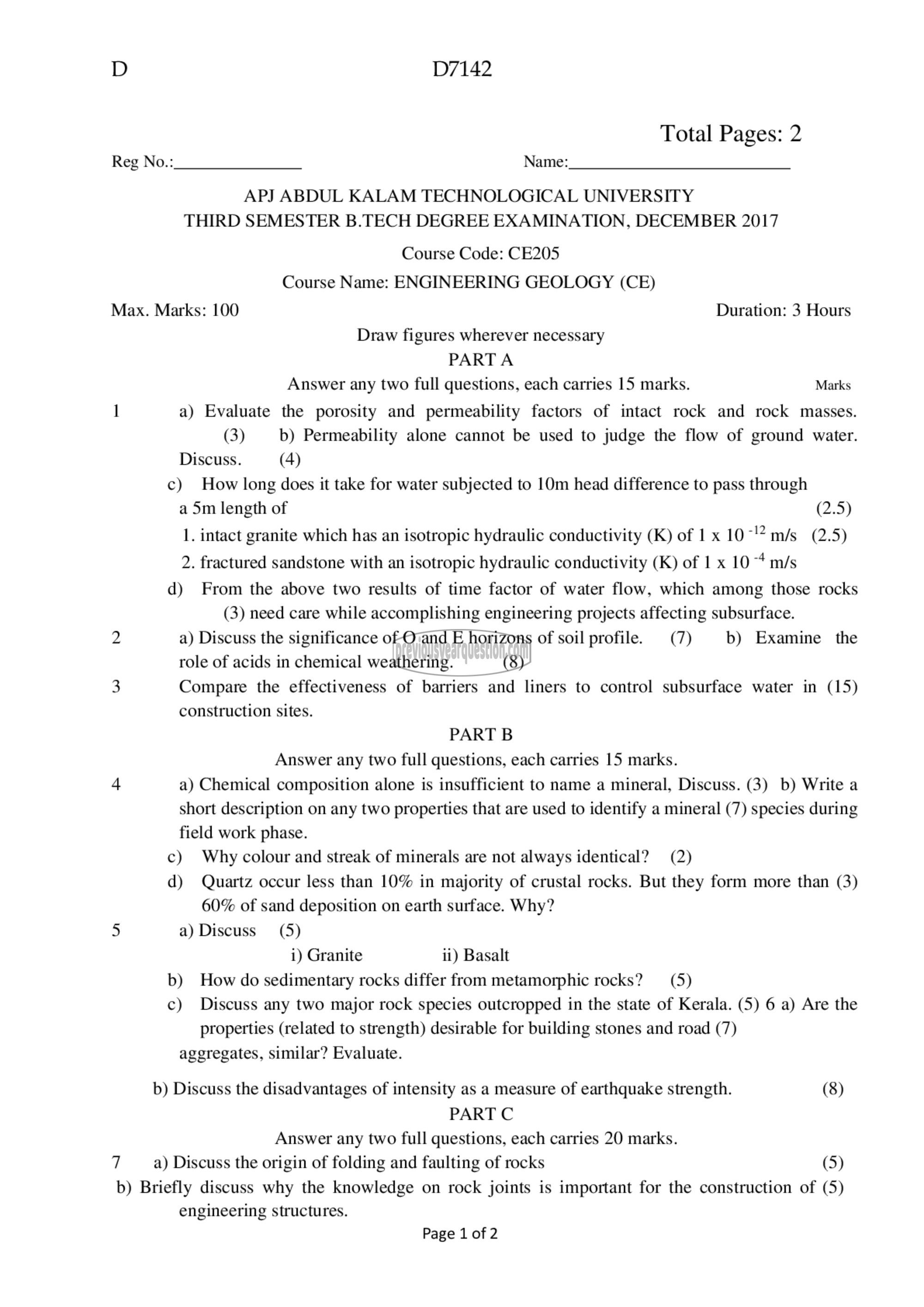 Question Paper - Engineering Geology-1