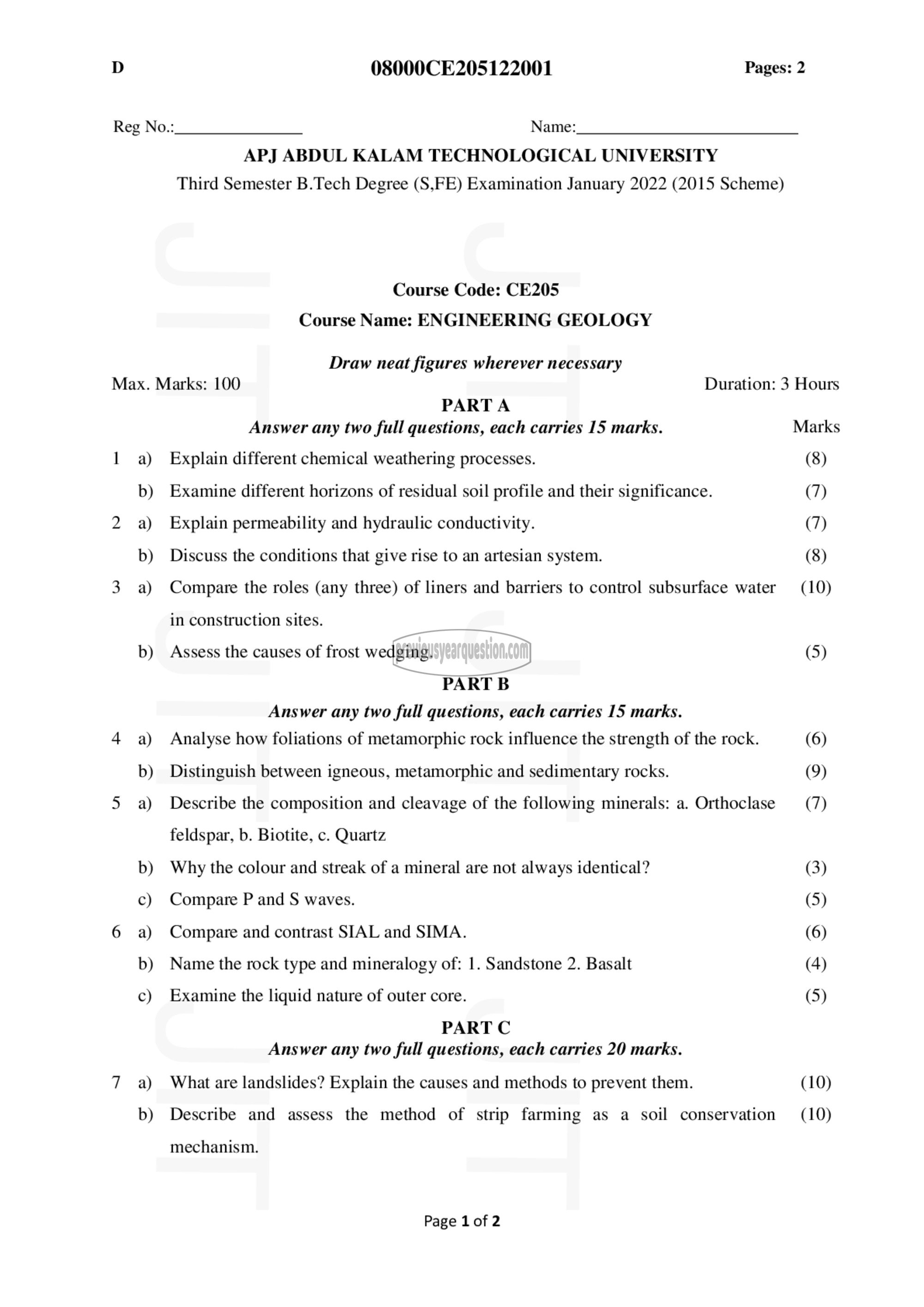 Question Paper - Engineering Geology-1