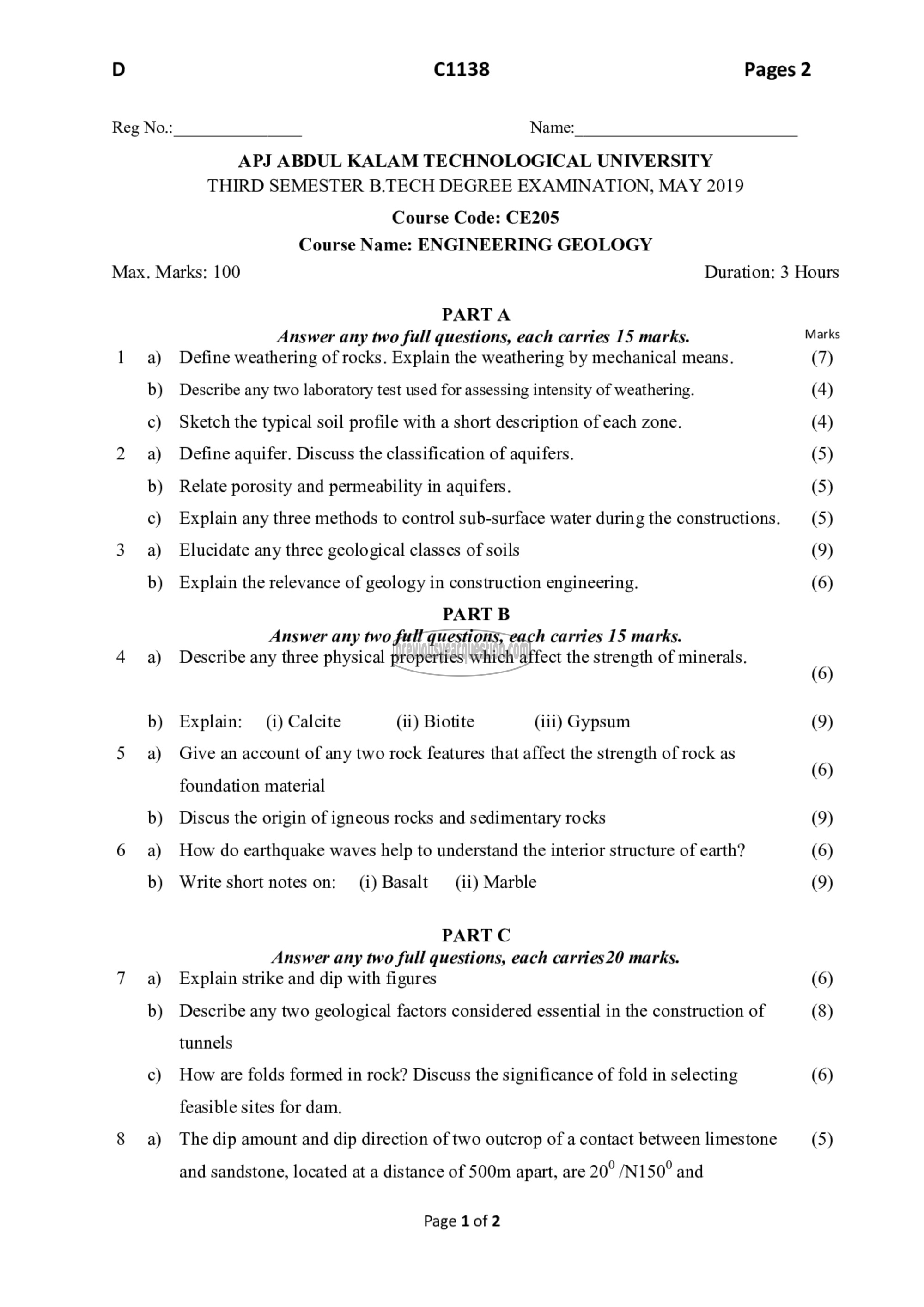 Question Paper - Engineering Geology-1