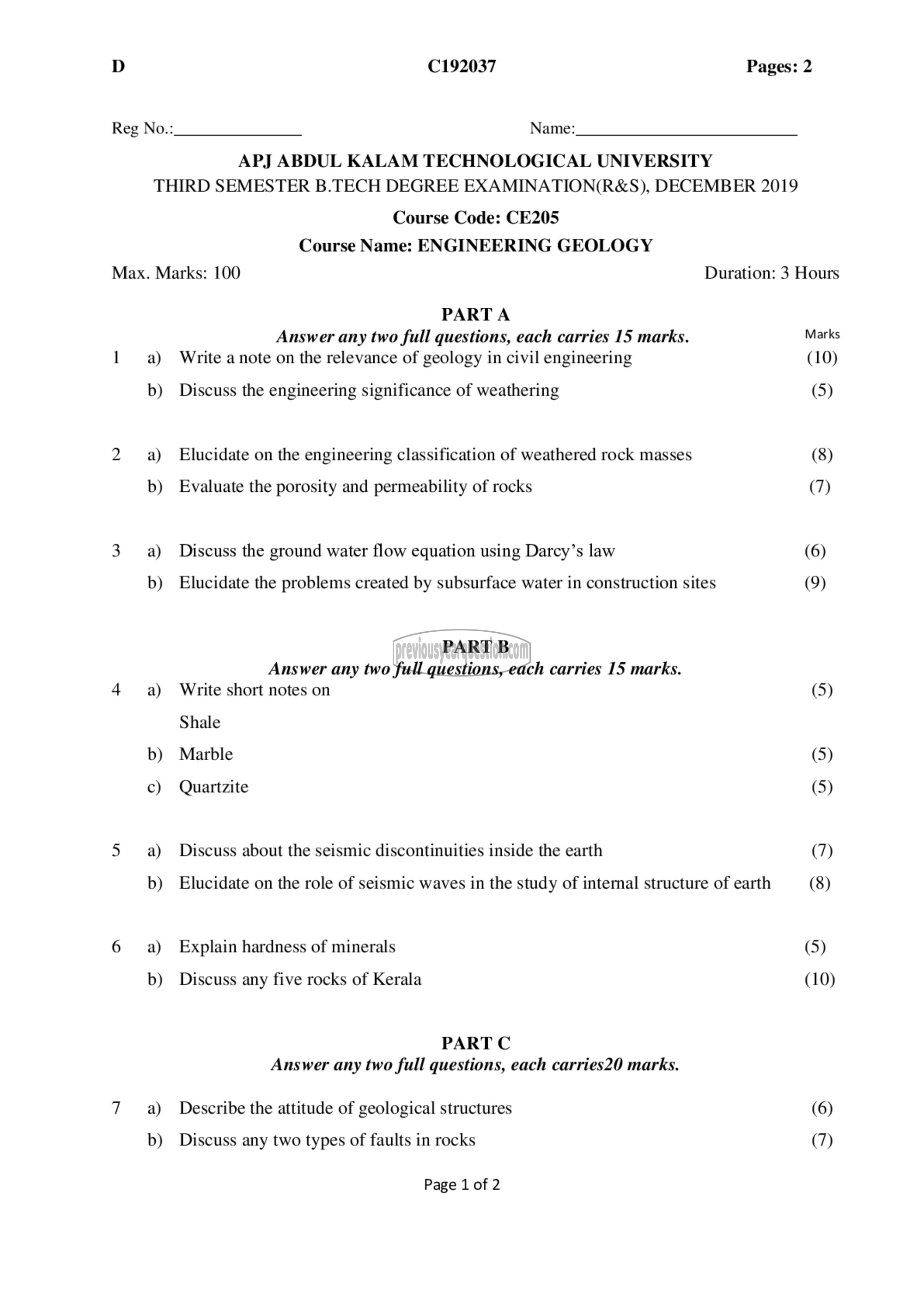 Question Paper - Engineering Geology-1