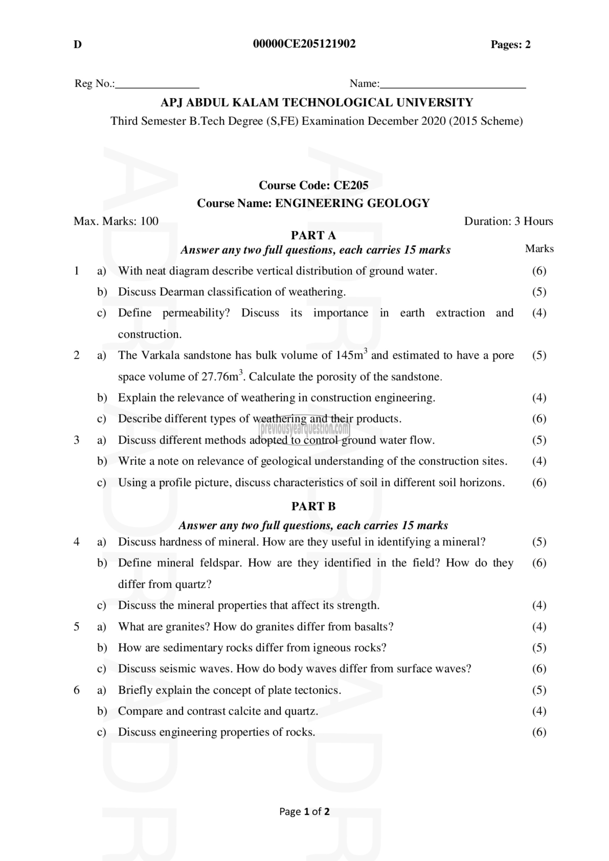 Question Paper - Engineering Geology-1