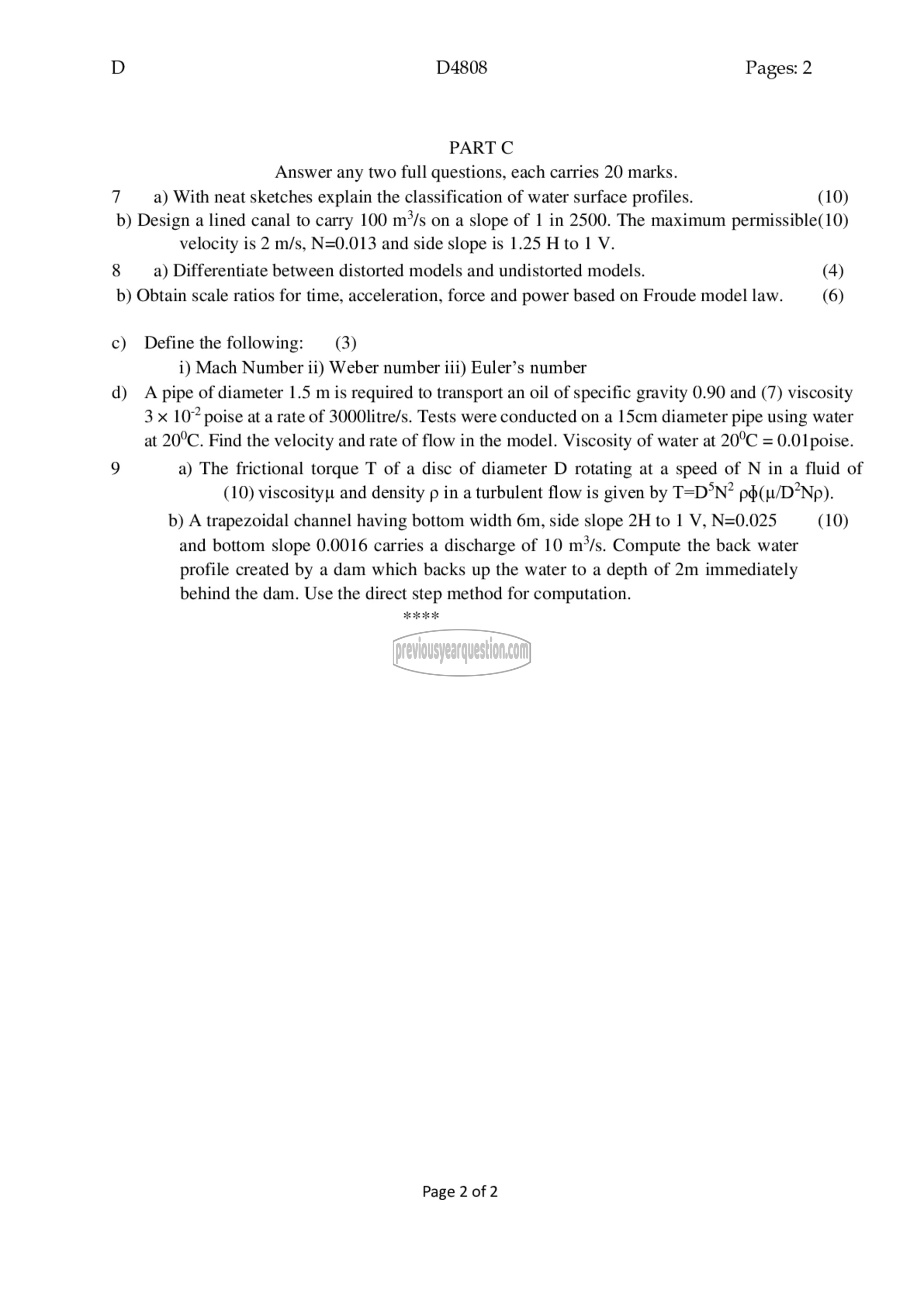 Question Paper - Fluid Mechanics- II-2