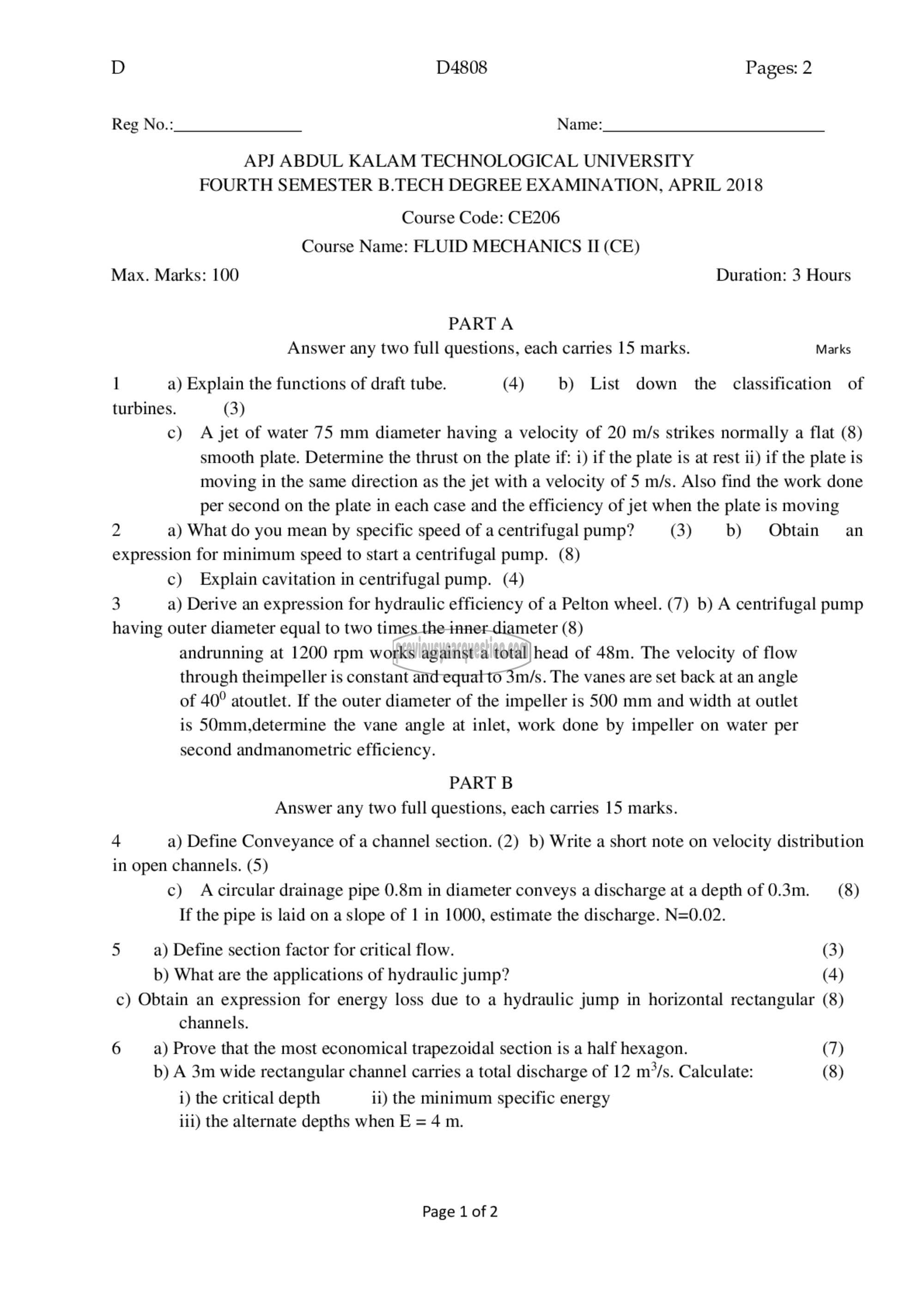 Question Paper - Fluid Mechanics- II-1