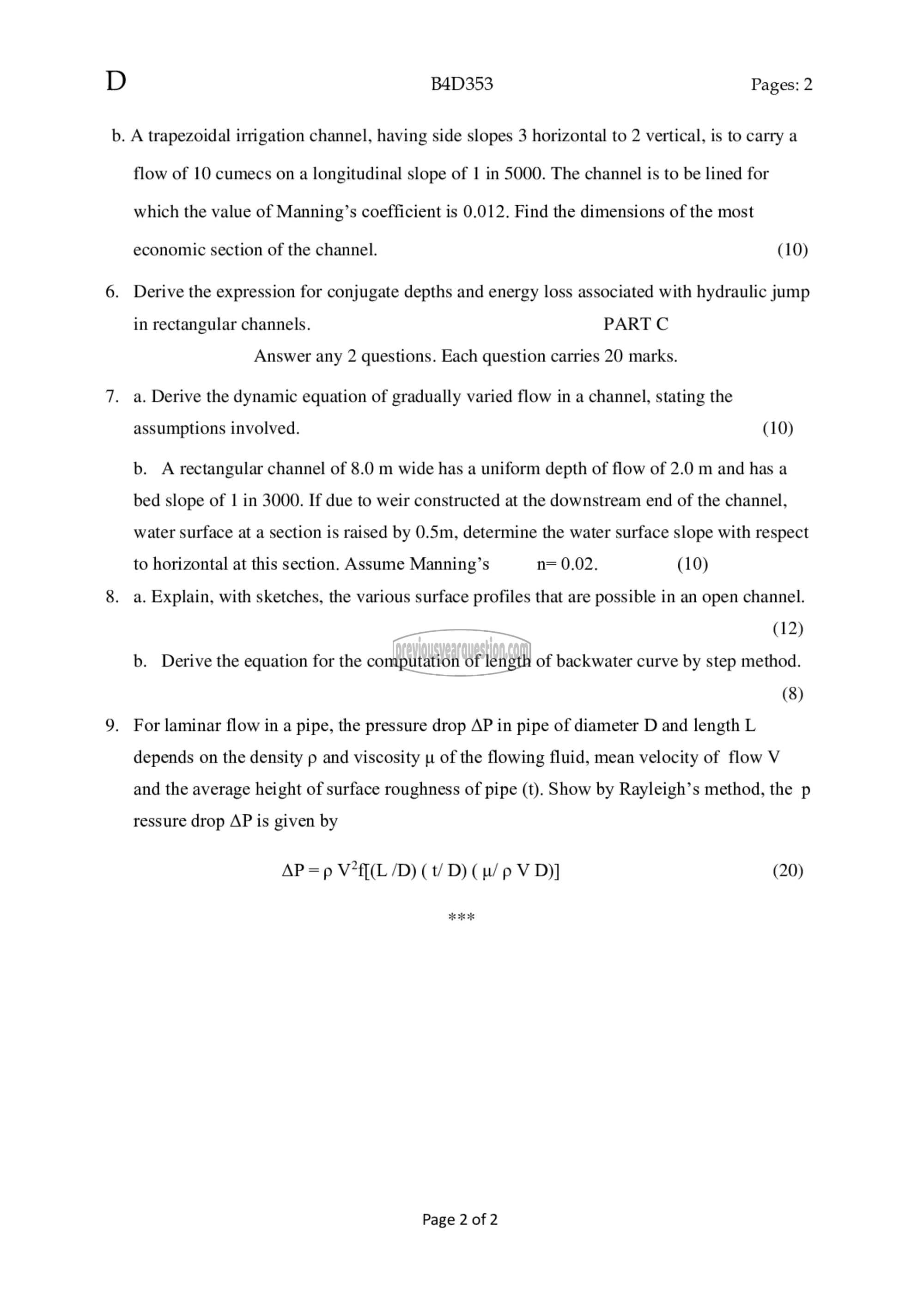 Question Paper - Fluid Mechanics- II-2