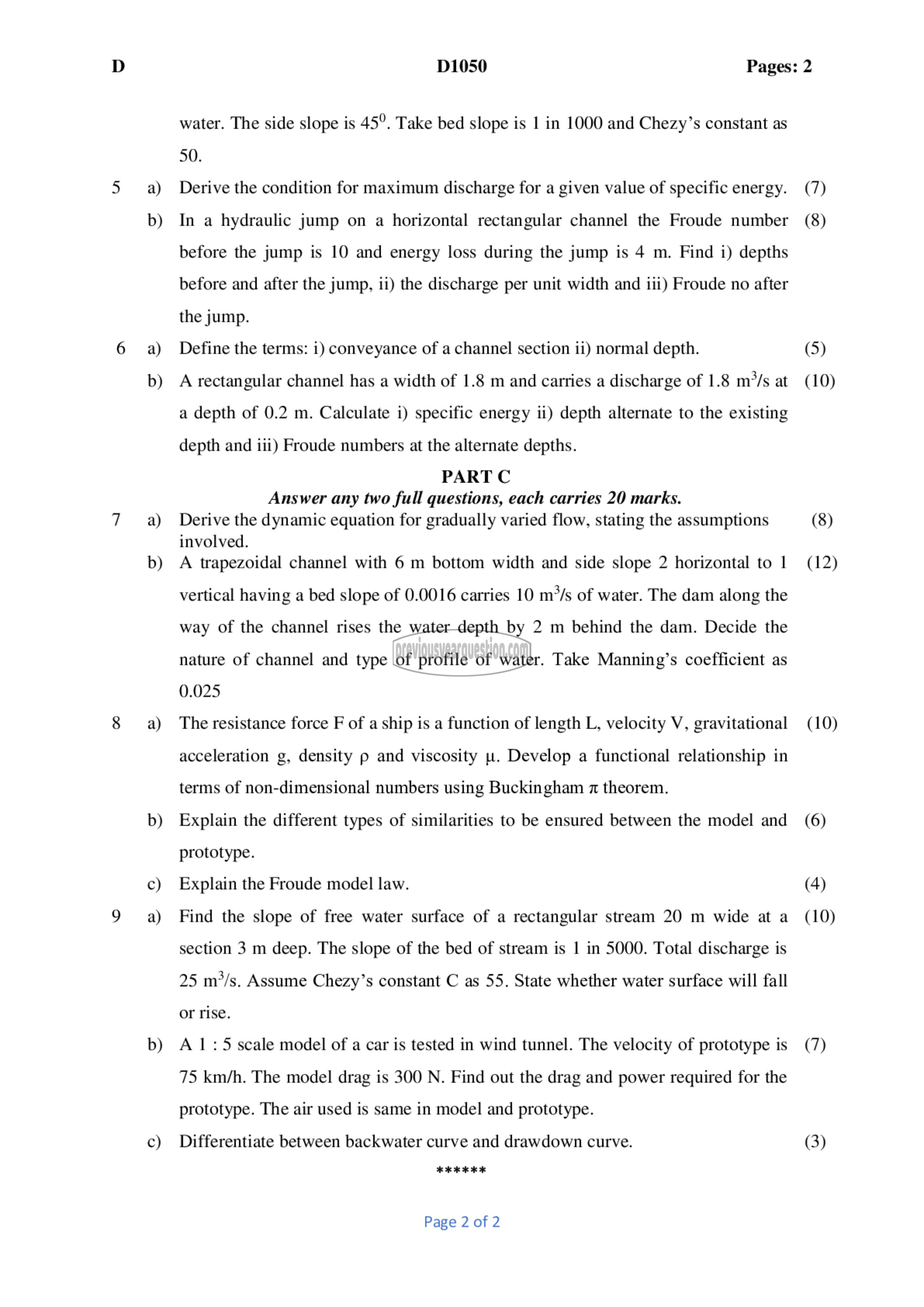 Question Paper - Fluid Mechanics- II-2