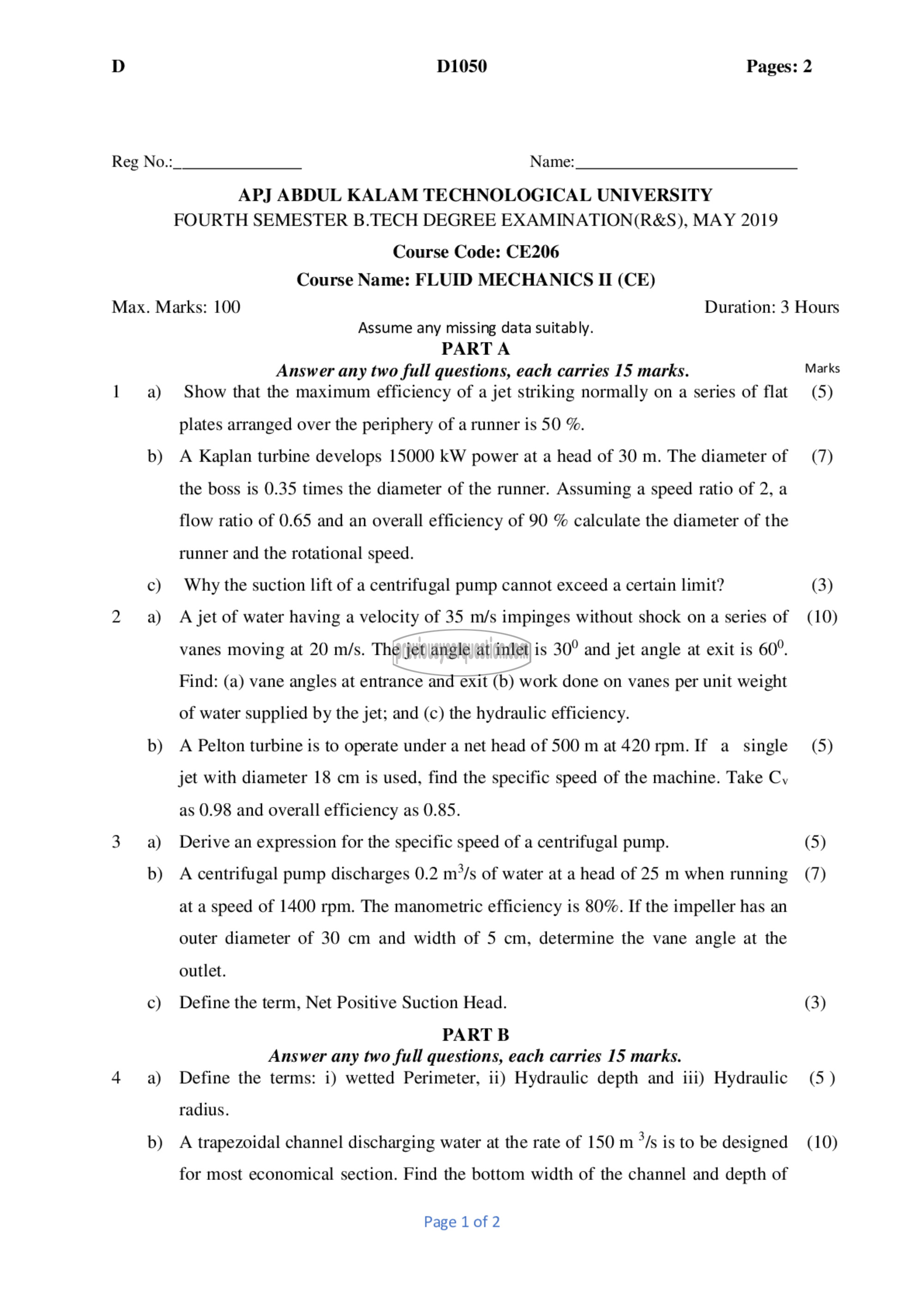 Question Paper - Fluid Mechanics- II-1