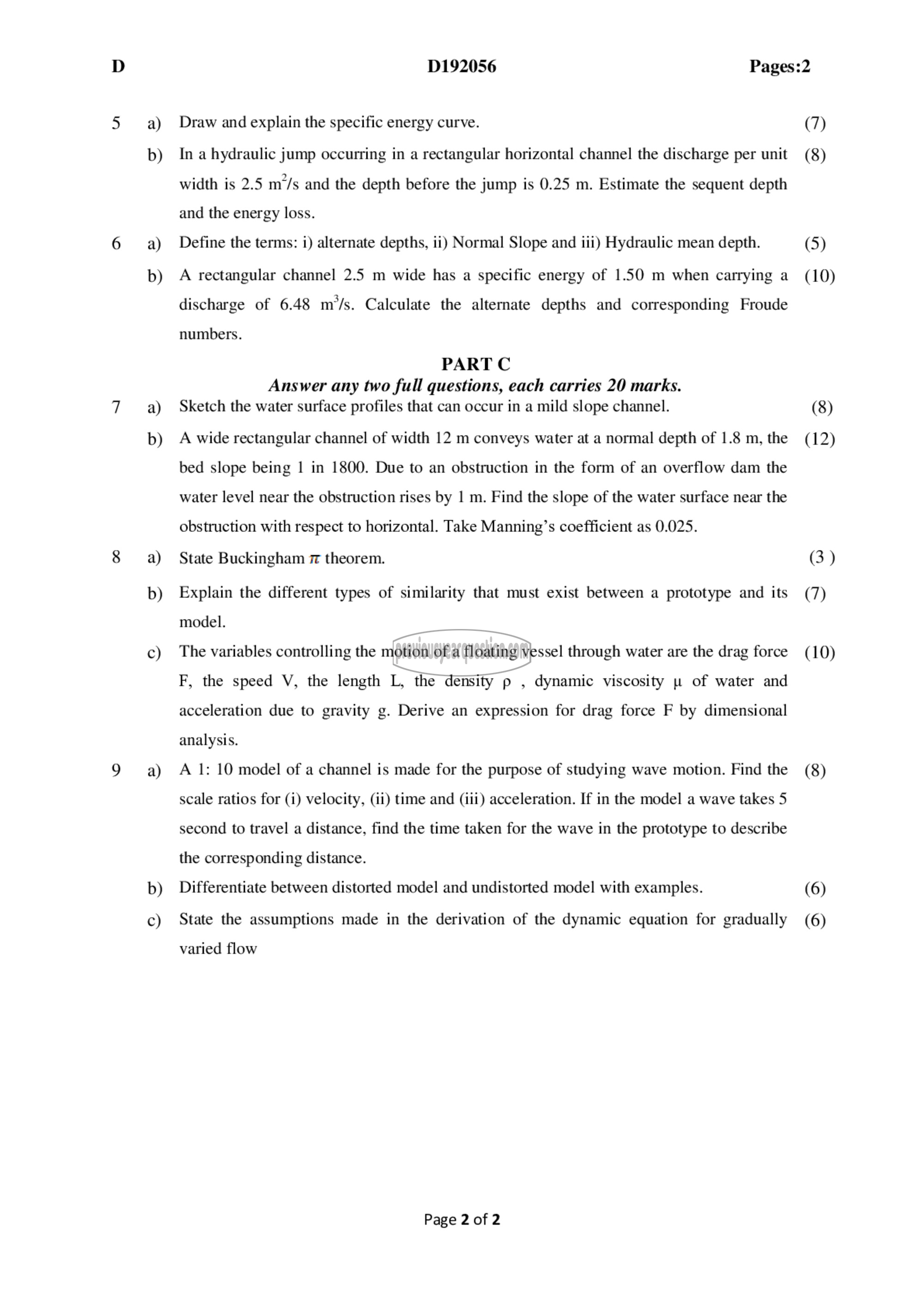 Question Paper - Fluid Mechanics- II-2