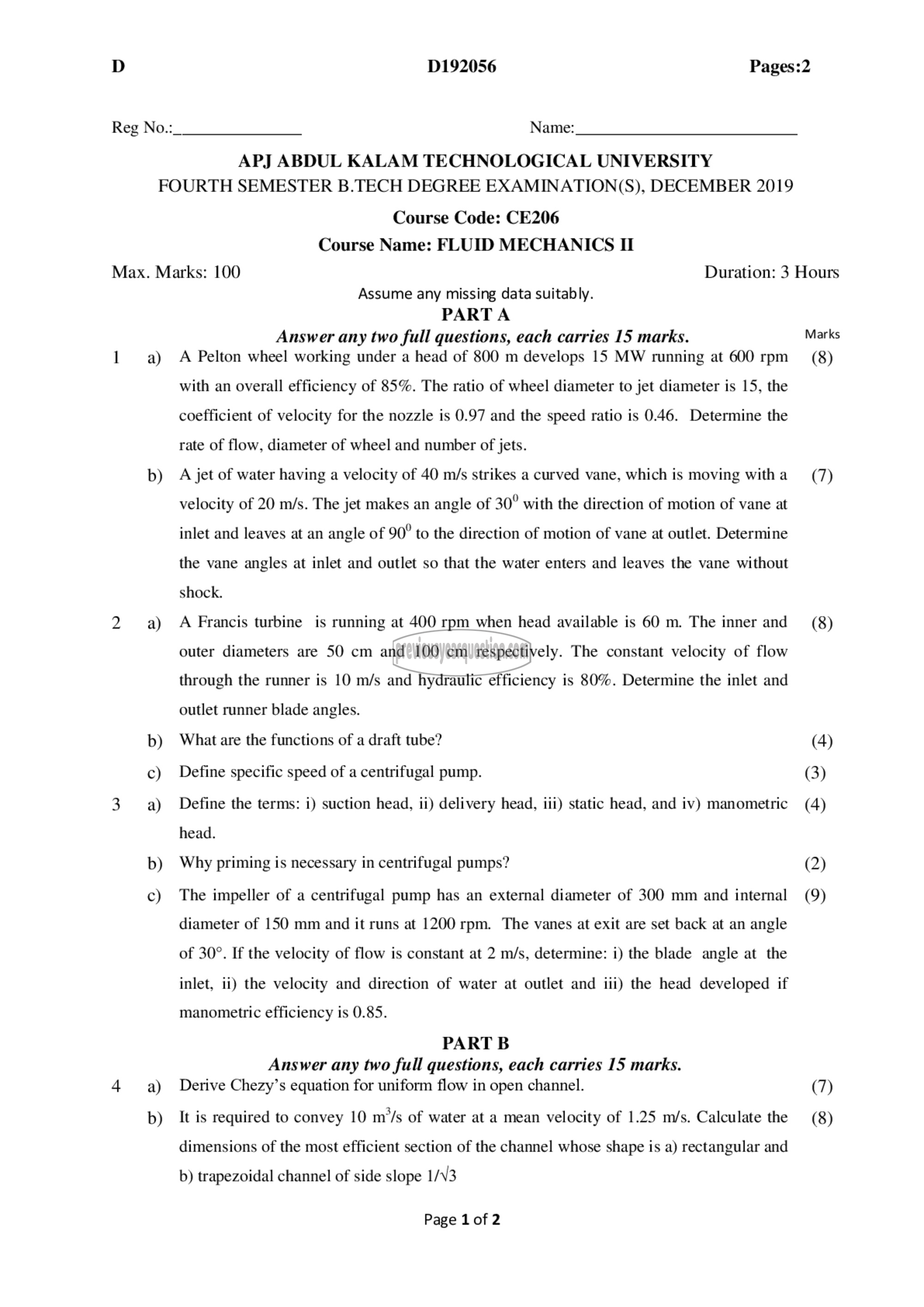 Question Paper - Fluid Mechanics- II-1