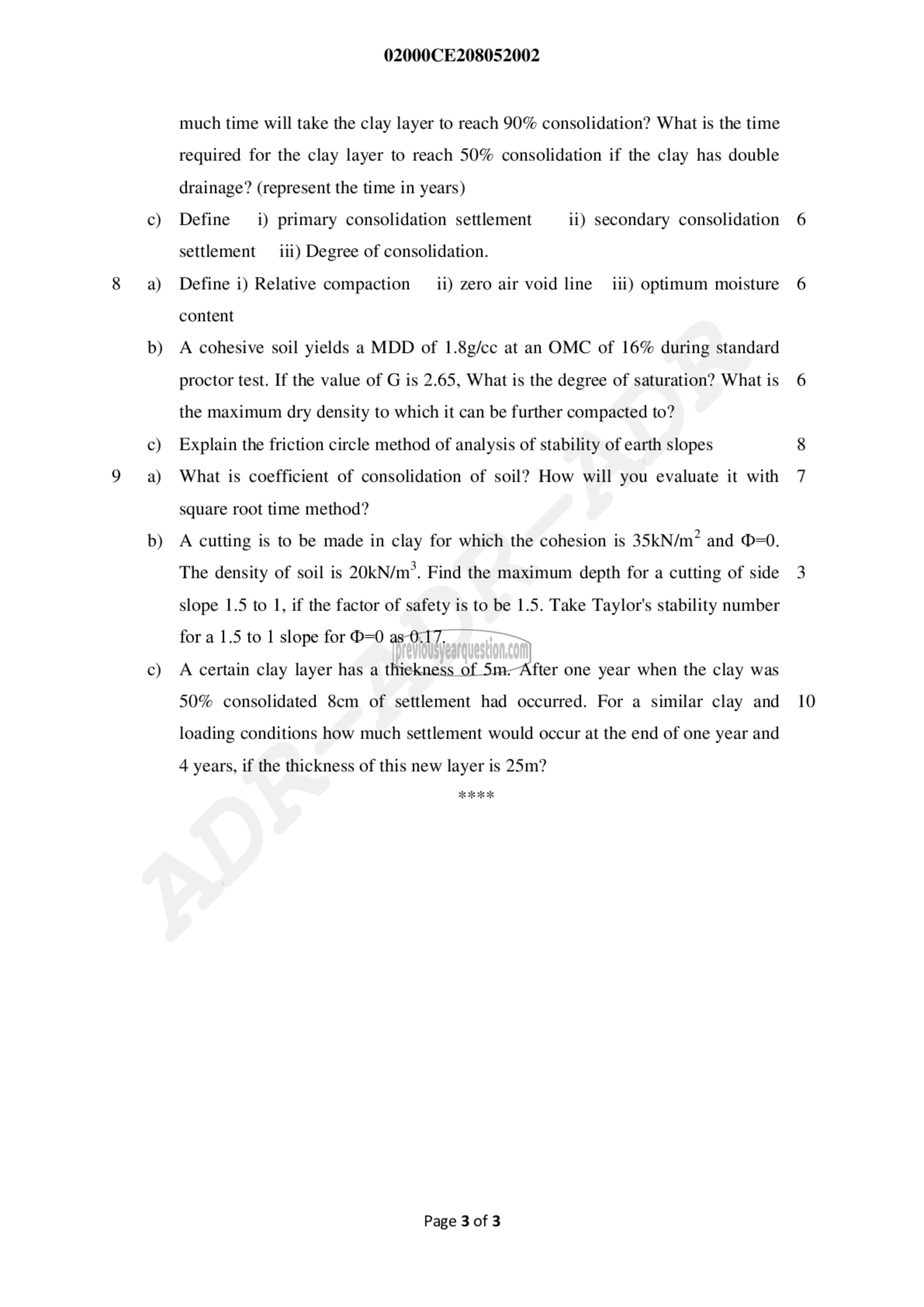 Question Paper - Geotechnical Engineering- I-3