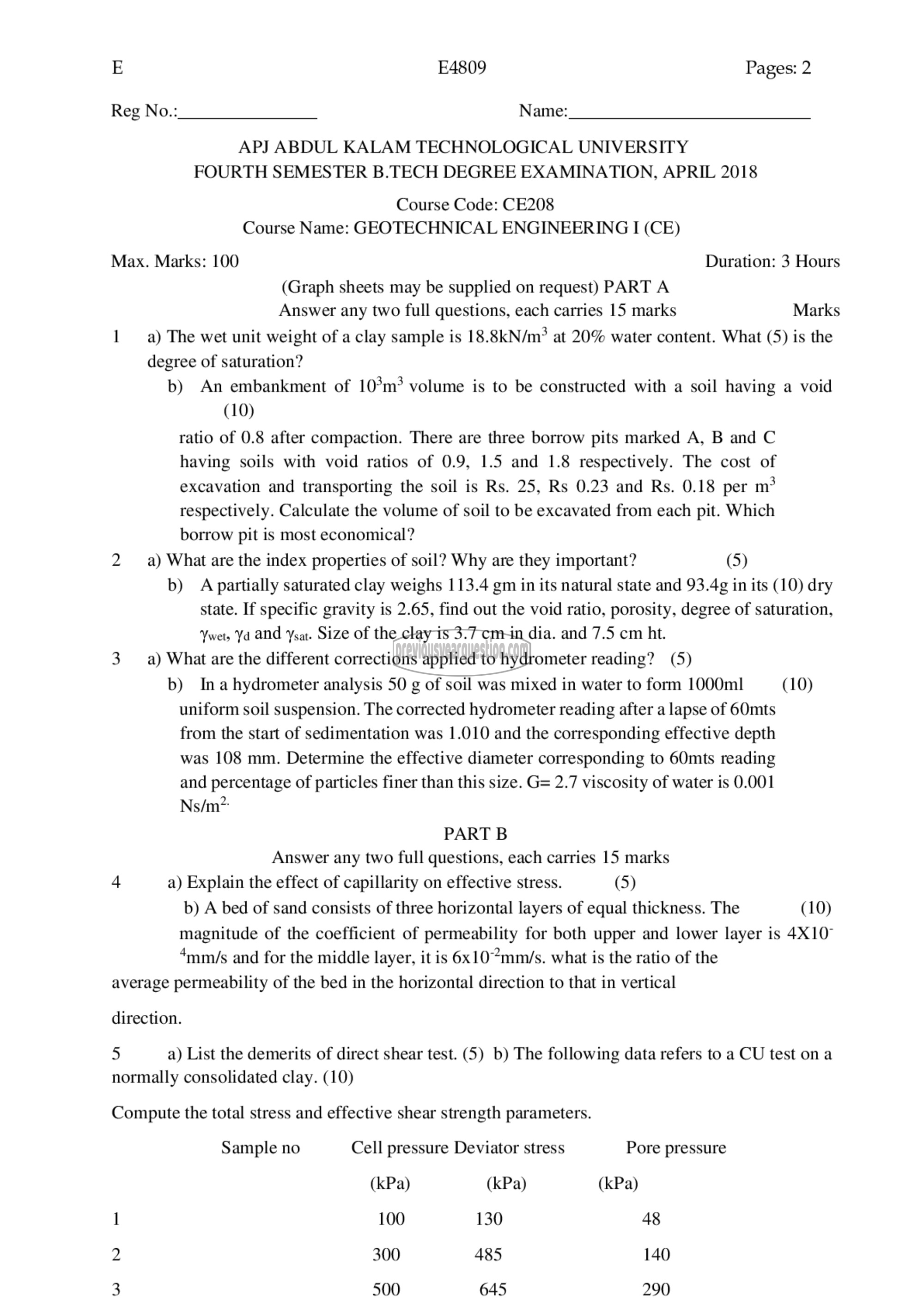 Question Paper - Geotechnical Engineering- I-1