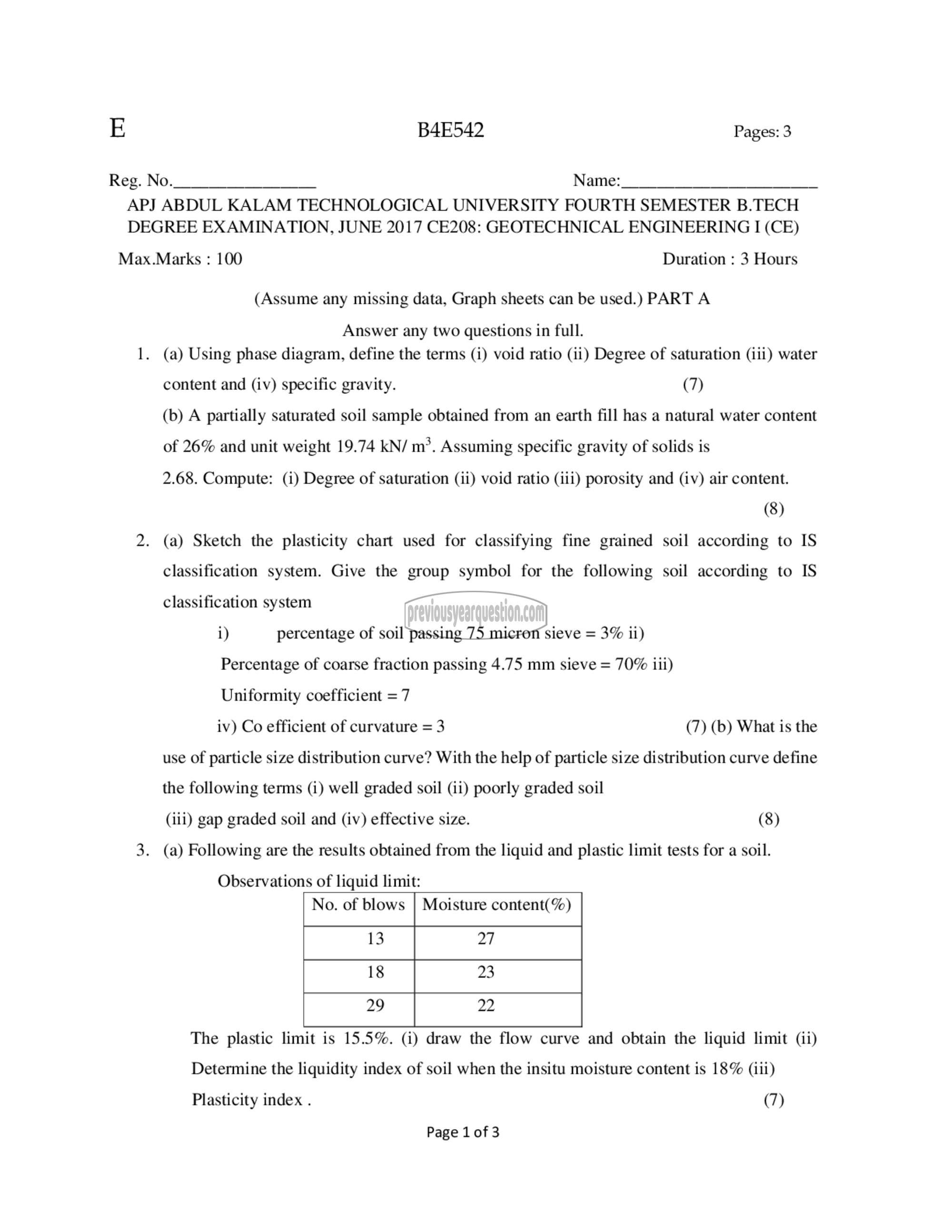 Question Paper - Geotechnical Engineering- I-1