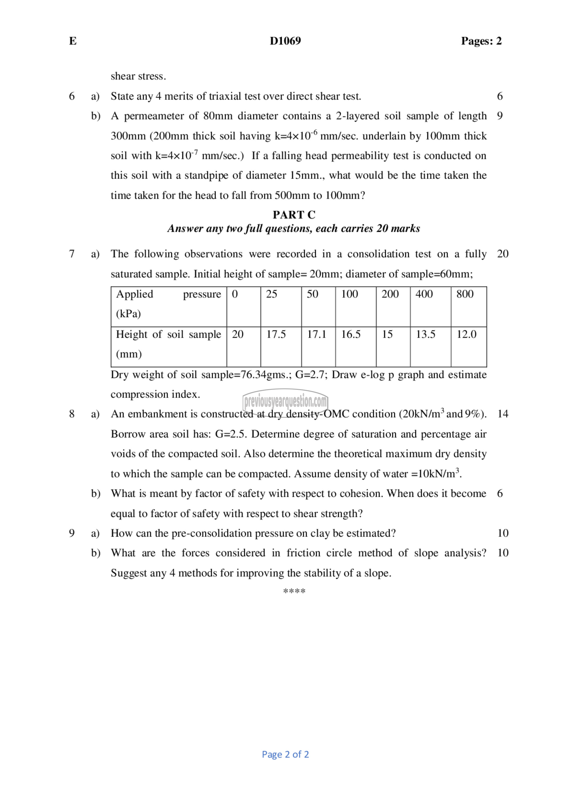 Question Paper - Geotechnical Engineering- I-2