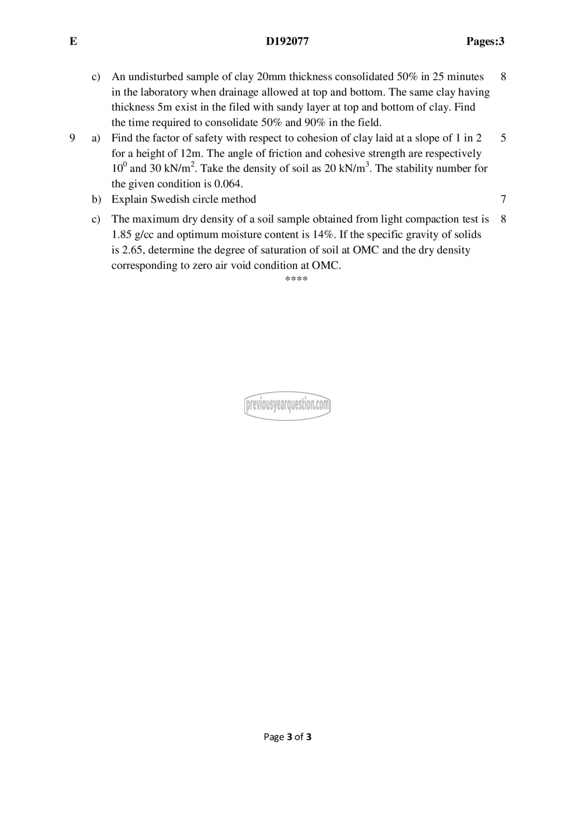 Question Paper - Geotechnical Engineering- I-3