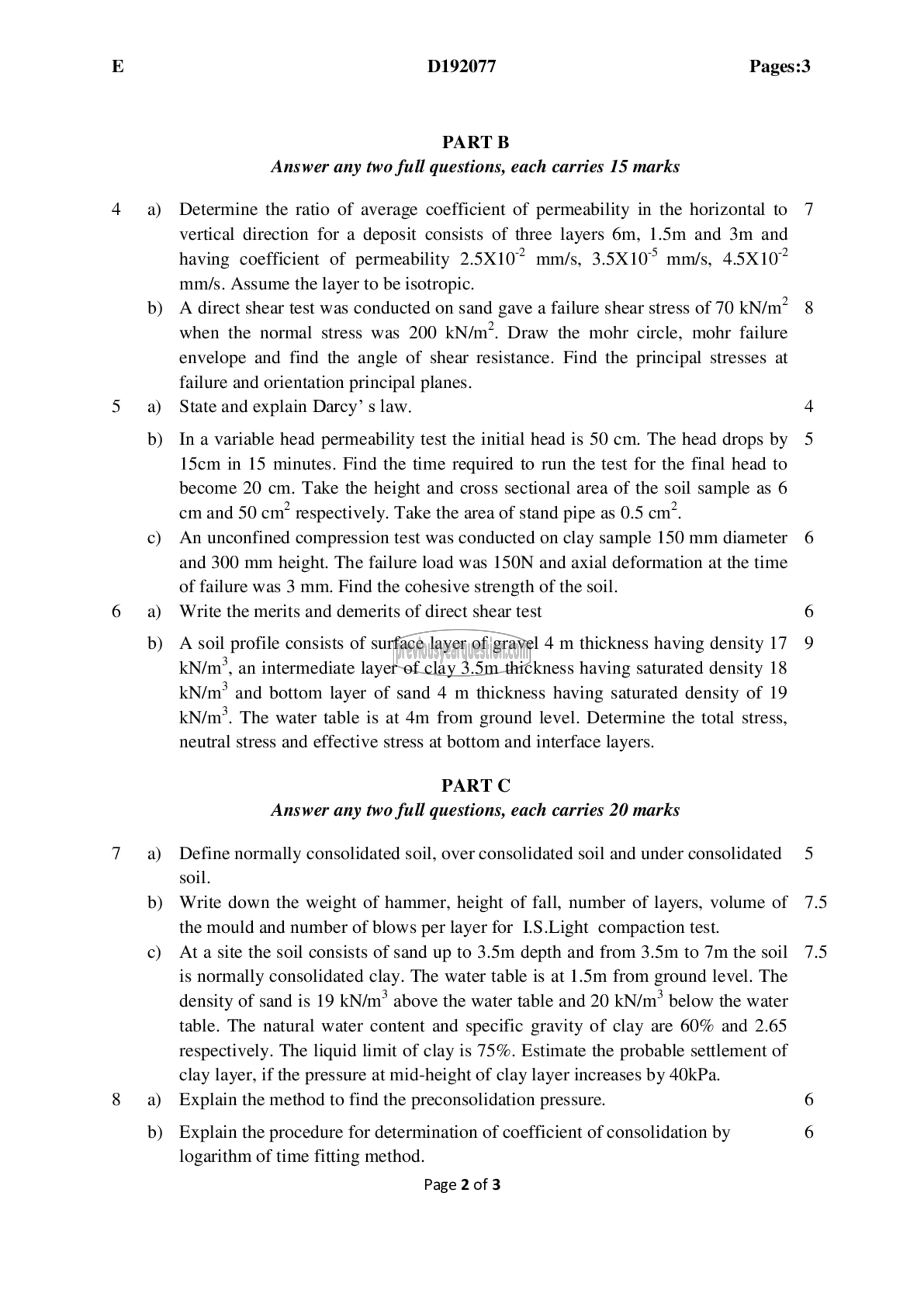 Question Paper - Geotechnical Engineering- I-2