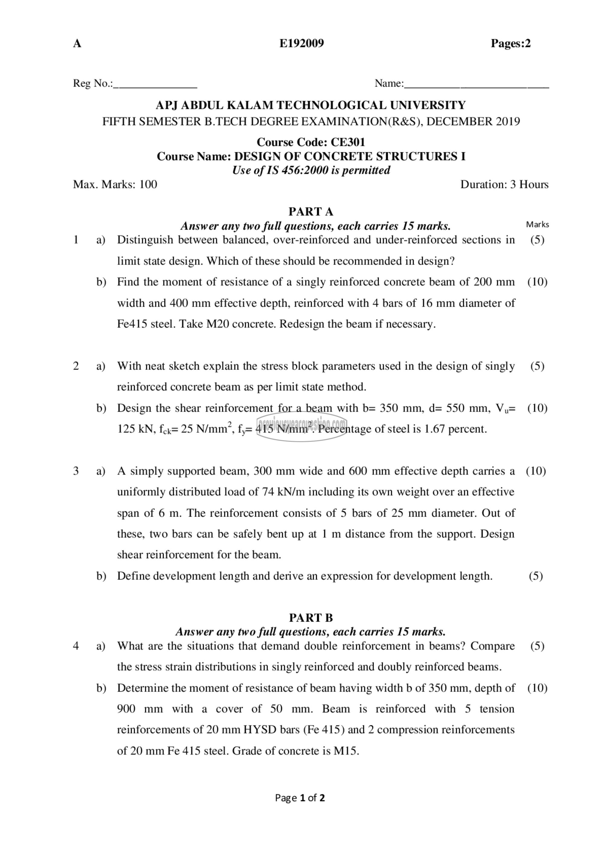 Question Paper - Design of Concrete Structures I-1