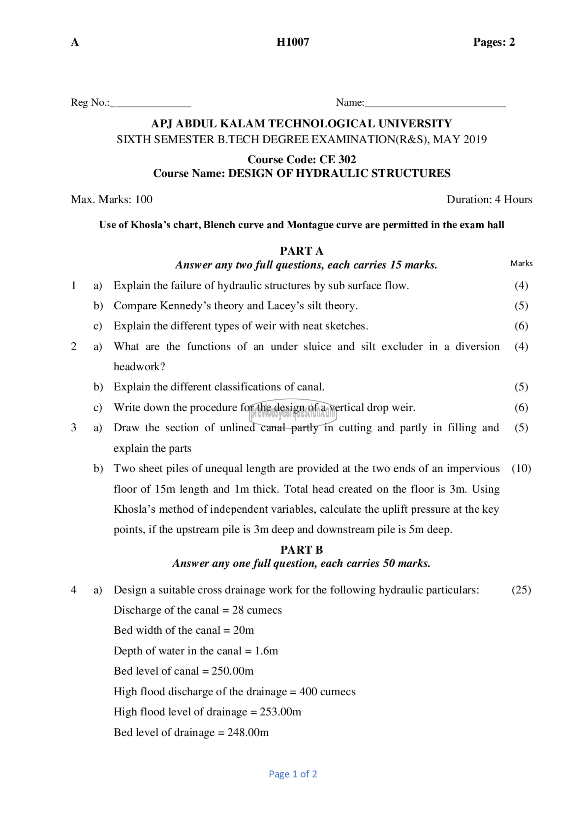 Question Paper - Design of Hydraulic Structures-1